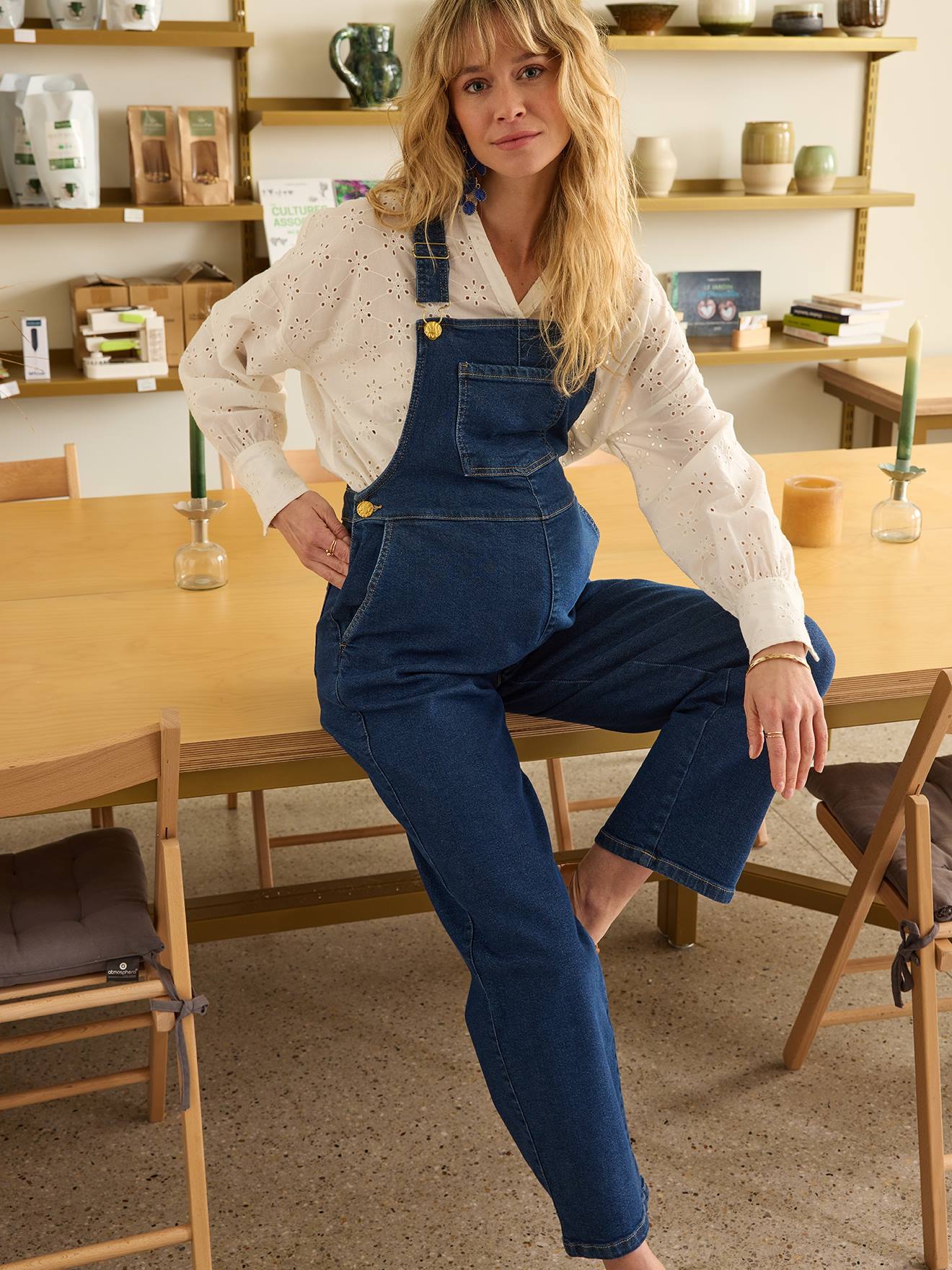 Salopette en jean de grossesse forme large ENVIE DE FRAISE denim brut