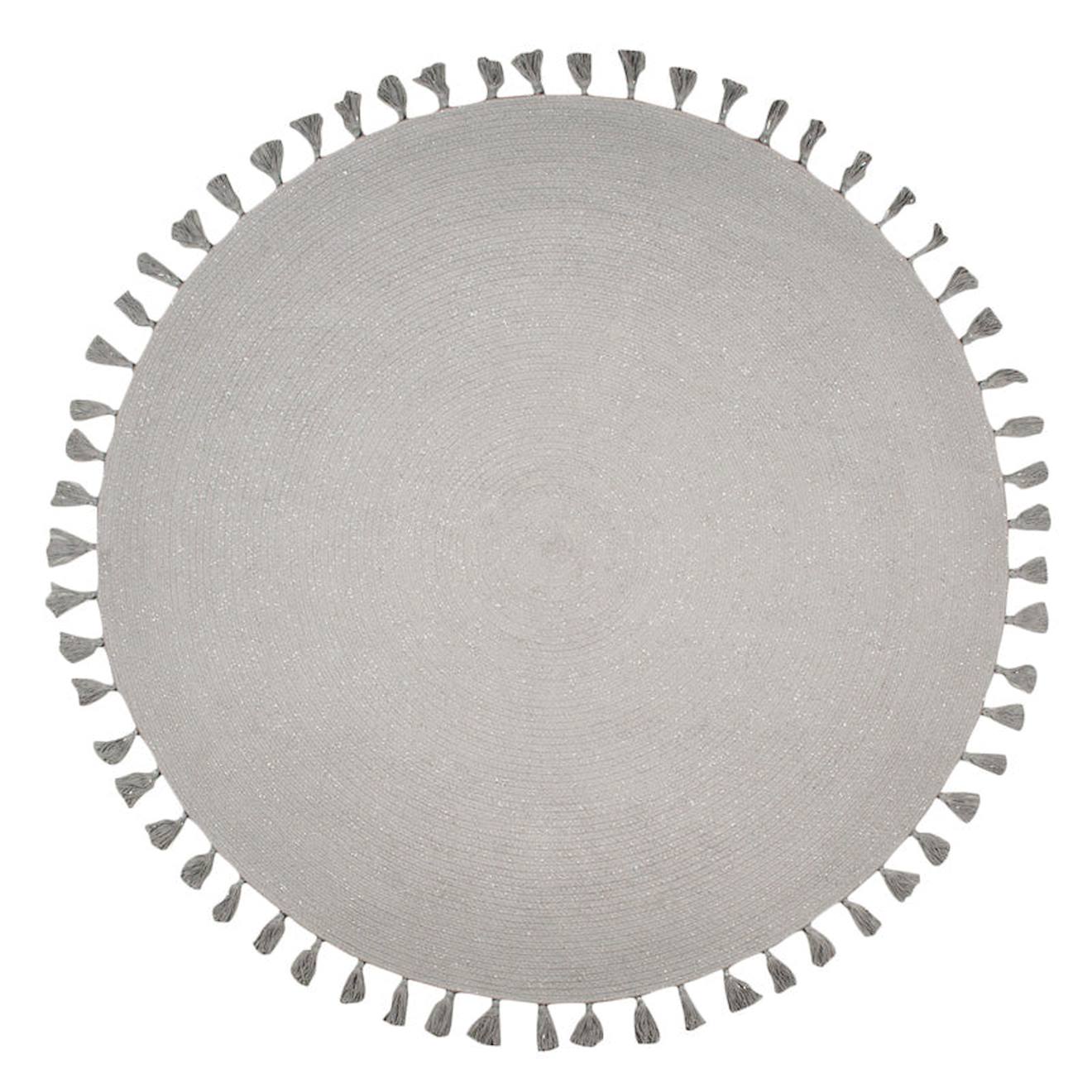 Tapis Rond Gris Argenté Avec Pompons Josephine Gris