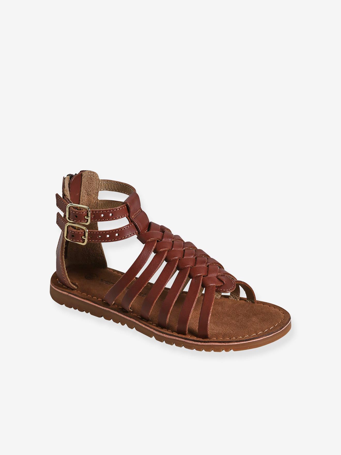 Sandales esprit spartiates cuir enfant collection maternelle marron