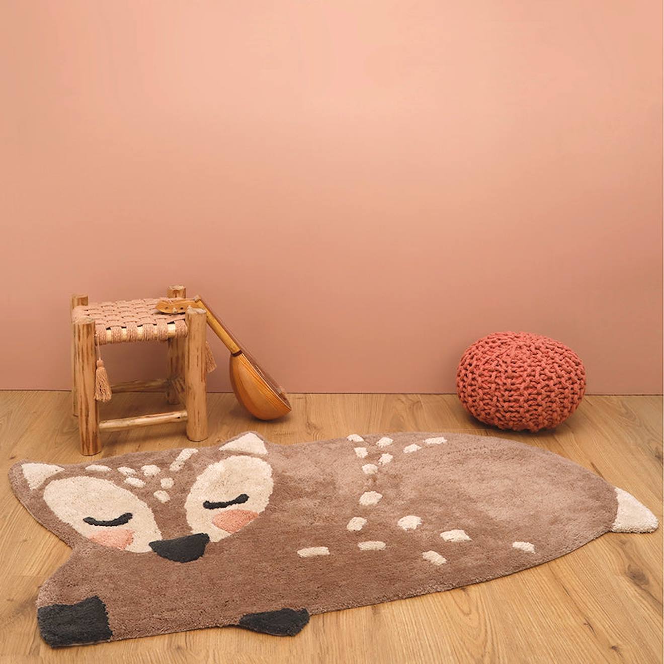 Tapis Chambre Enfant Coton Lavable Petit Faon Little Deer Multicolore