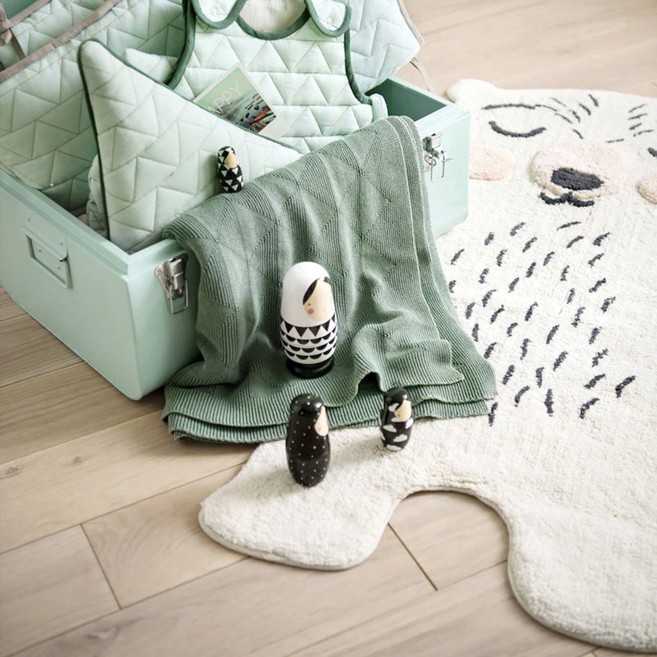 Nattiot - Tapis Chambre Bébé Coton Lavable Petit Ours Odino Multicolore