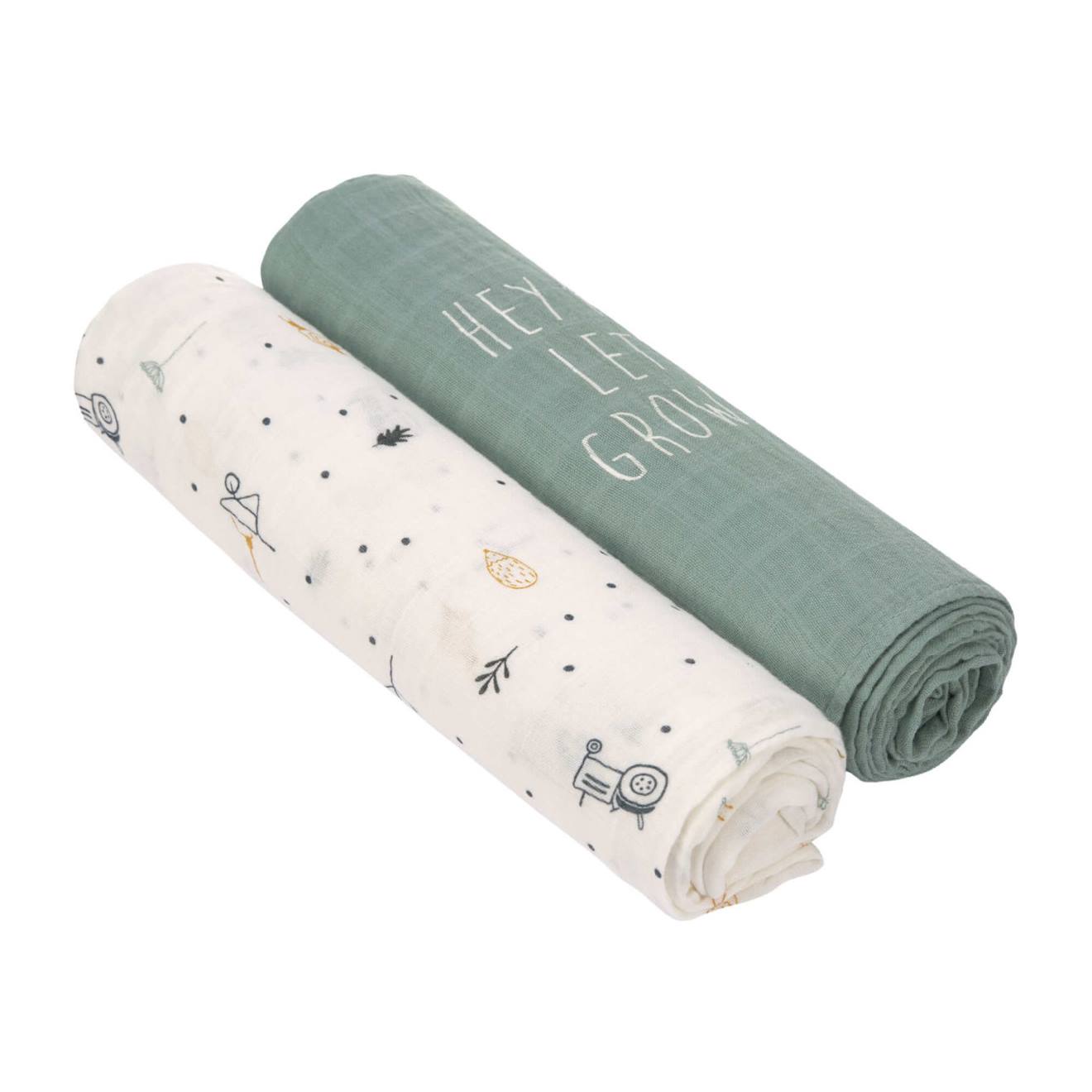 Lot De 2 Maxi Langes En Mousseline Blanc Et Olive