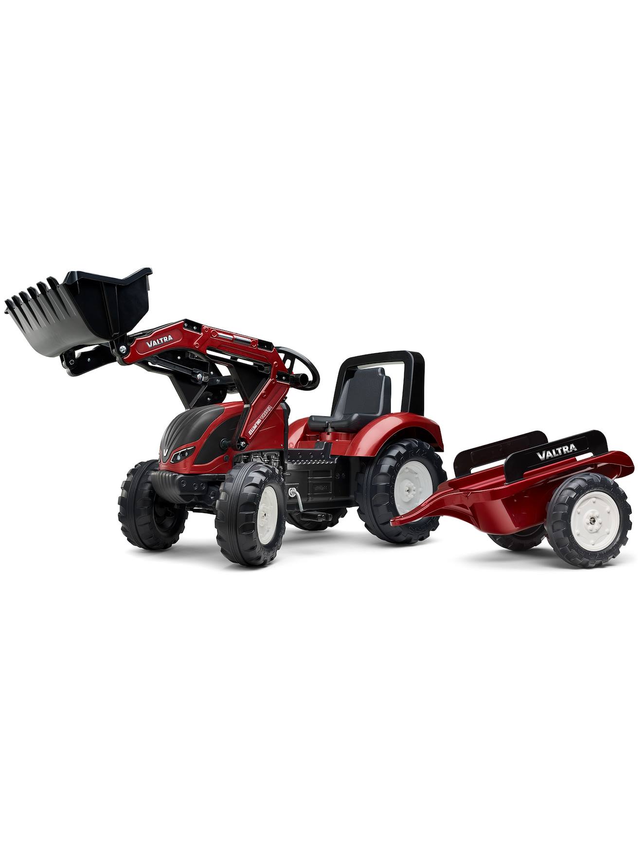 Tractopelle À Pédales Avec Remorque Rouge Nacré