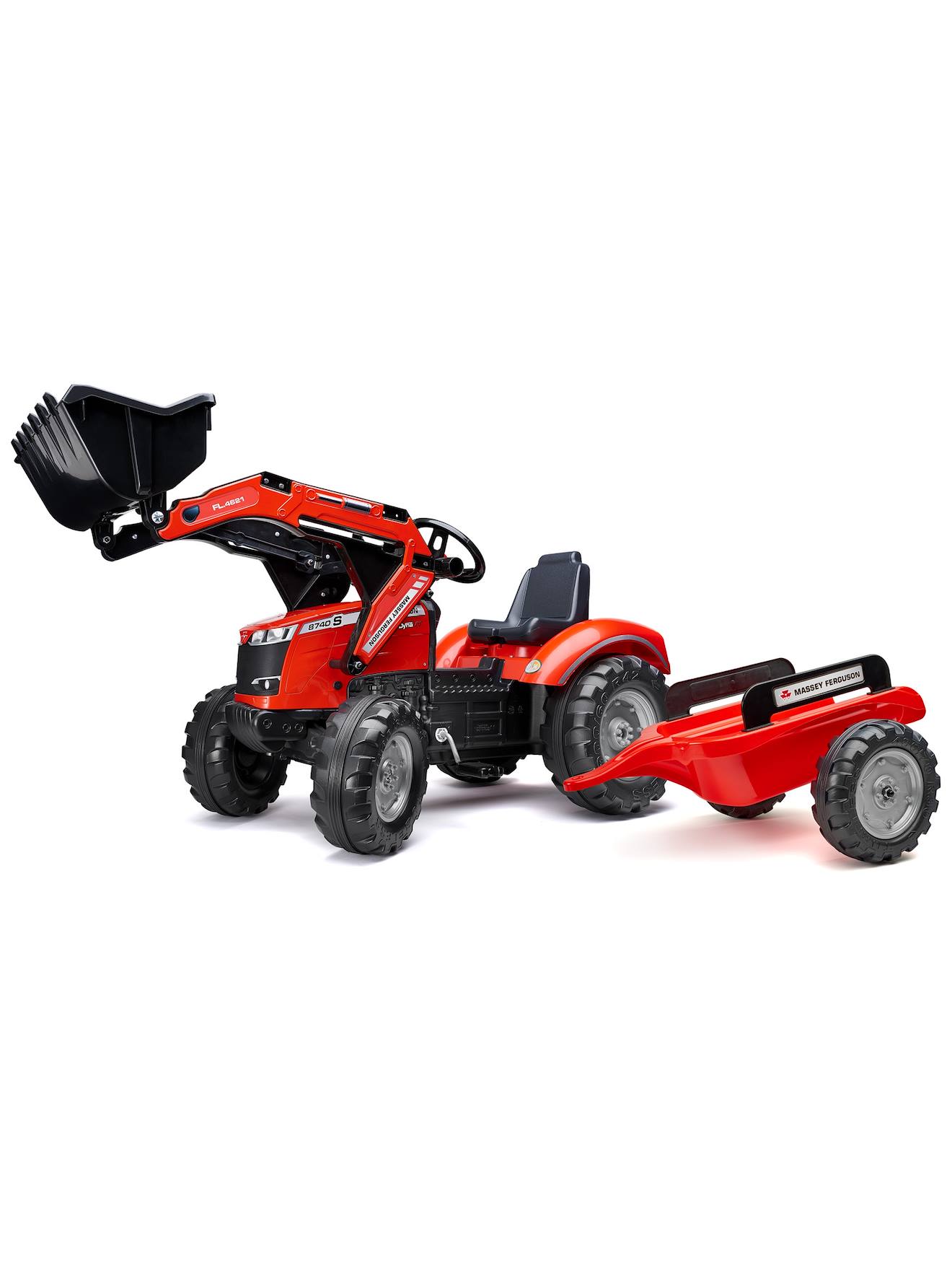 Tractopelle À Pédales Avec Remorque Rouge Massey Ferguson