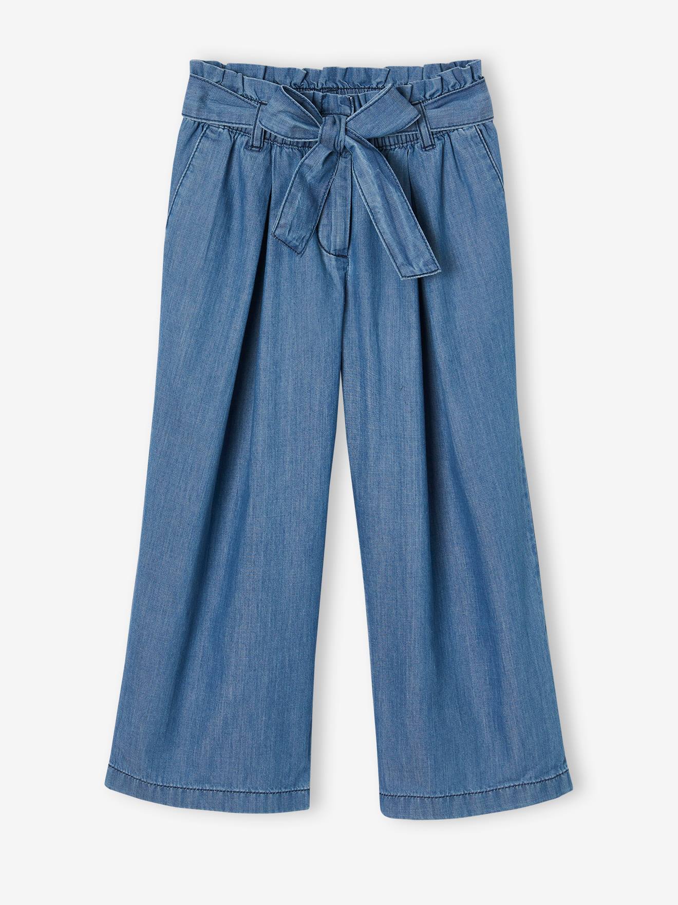 Pantacourt fille large en denim lger style paperbag bleu moyen 14 €