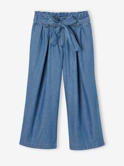 Pantacourt fille large en denim léger style "paperbag"   - vertbaudet enfant