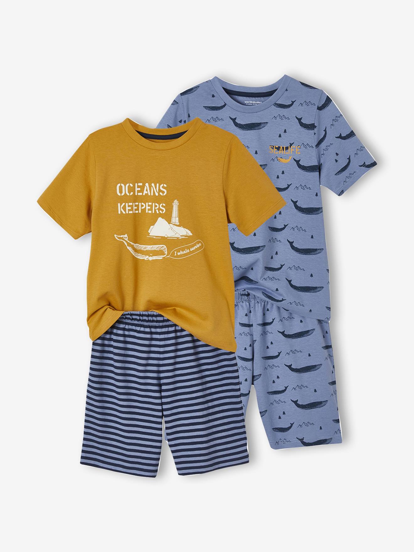 Lot de 2 pyjashorts garçon baleines BASICS lot moutarde et bleu