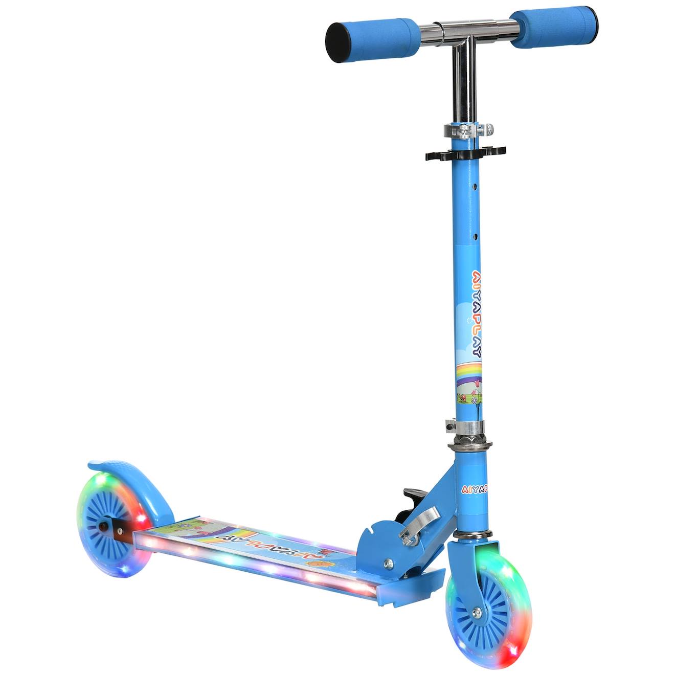Trottinette Pliable Enfant Roues Repose-pied Led Frein À Friction Arrière Hauteur Guidon Réglable 4 Niv. Métal Bleu