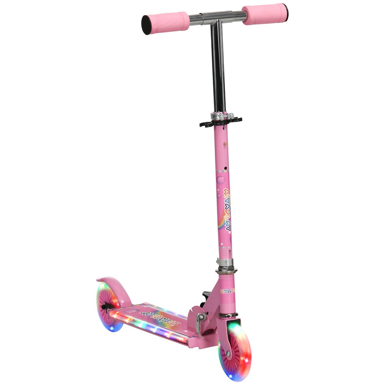 Trottinette Pliable Enfant Roues Repose-pied Led Frein À Friction Arrière Hauteur Guidon Réglable 4 Niv. Métal Rose