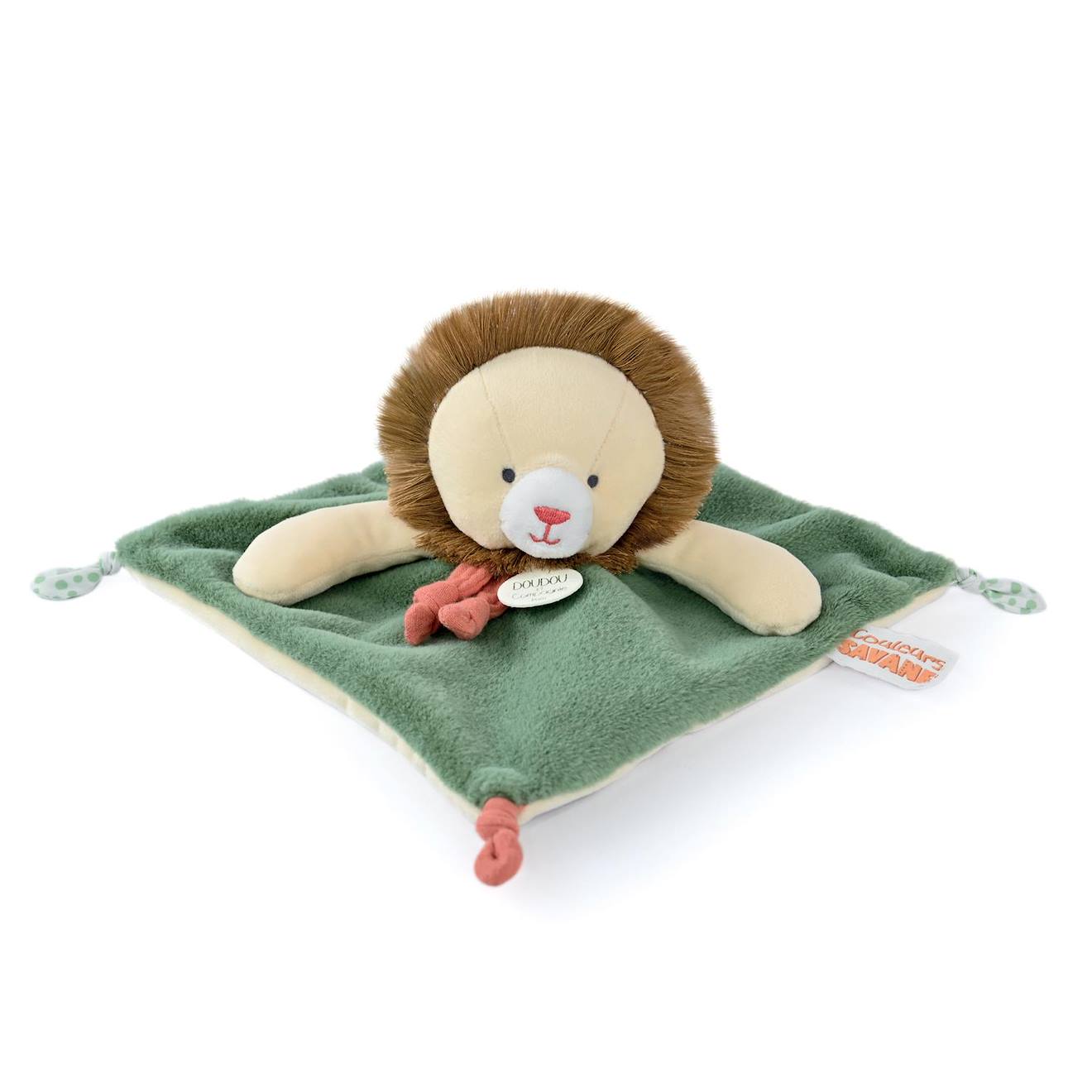 Doudou Plat Lion 25 Cm Vert