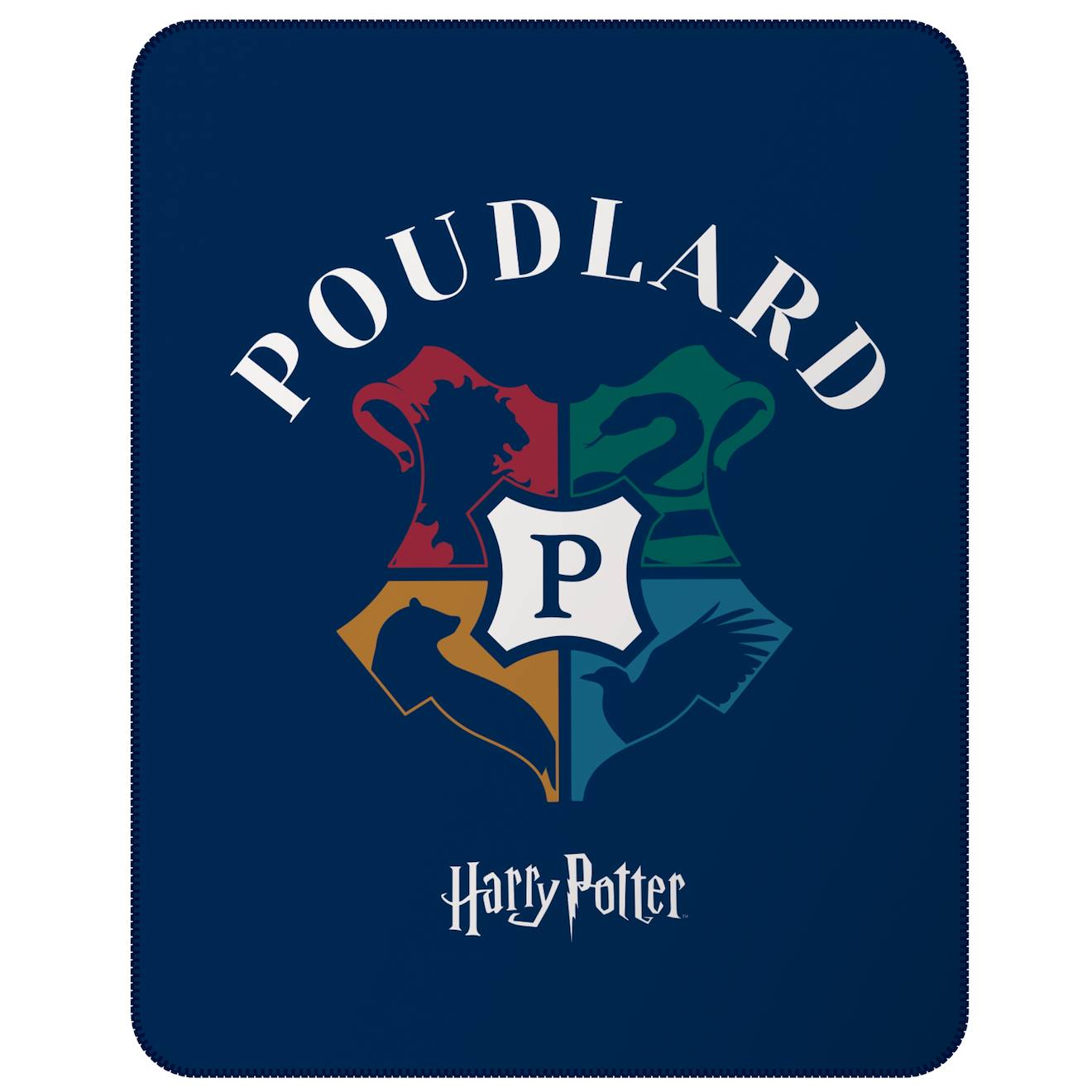 Plaid Polaire Imprimé 100% Polyester, Harry Potter Blason Bleu Marine