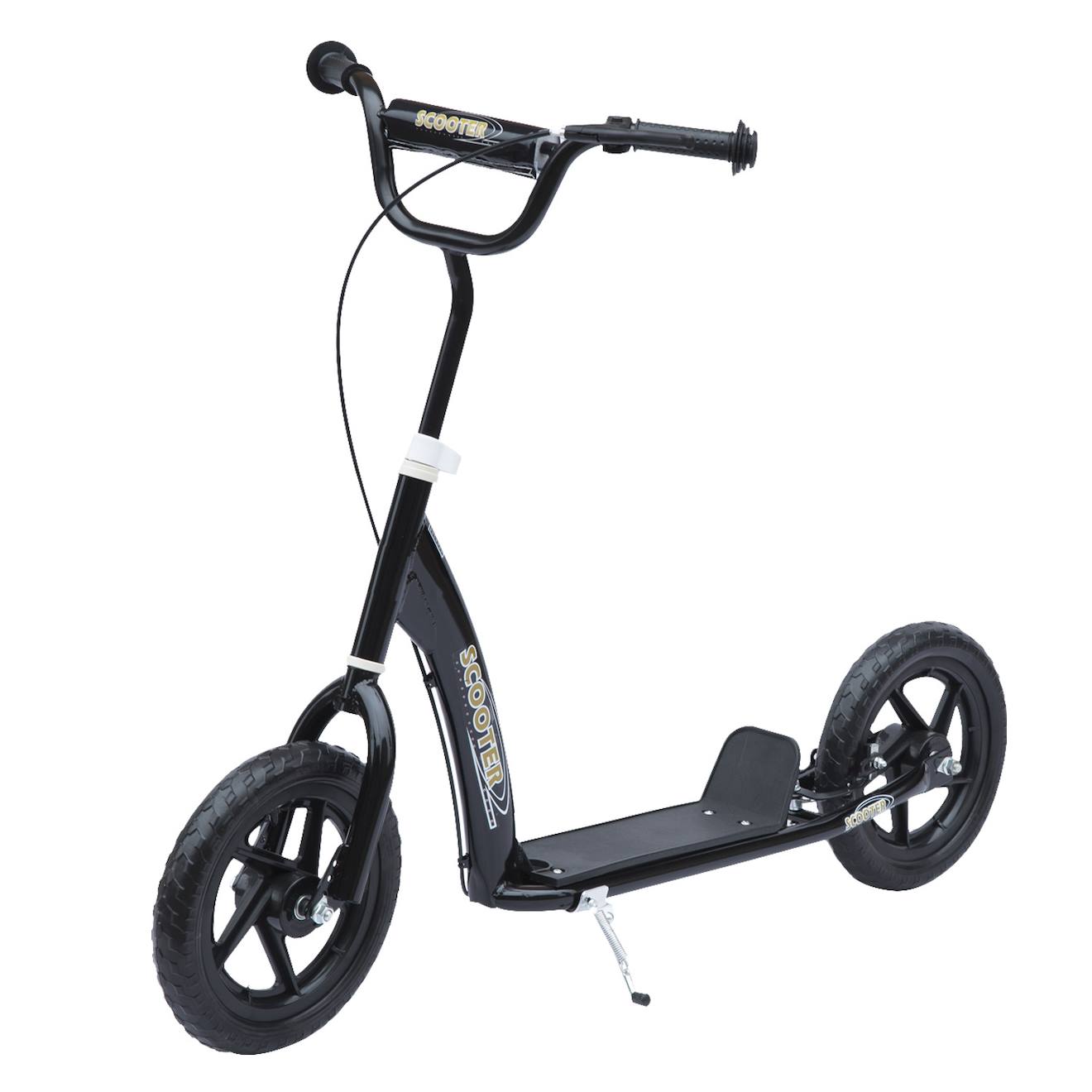 Trottinette Patinette Pneus 30 Cm Hauteur Guidon Réglable Poignée Frein Et Béquille Acier Noir
