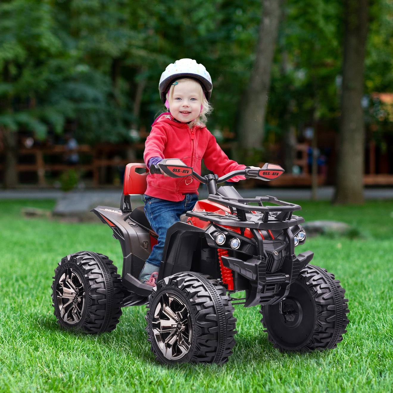 Porteur Quad Enfant HOMCOM 12-36 Mois – Effets Lumineux Et Sonores, Grandes Roues, Rouge/noir