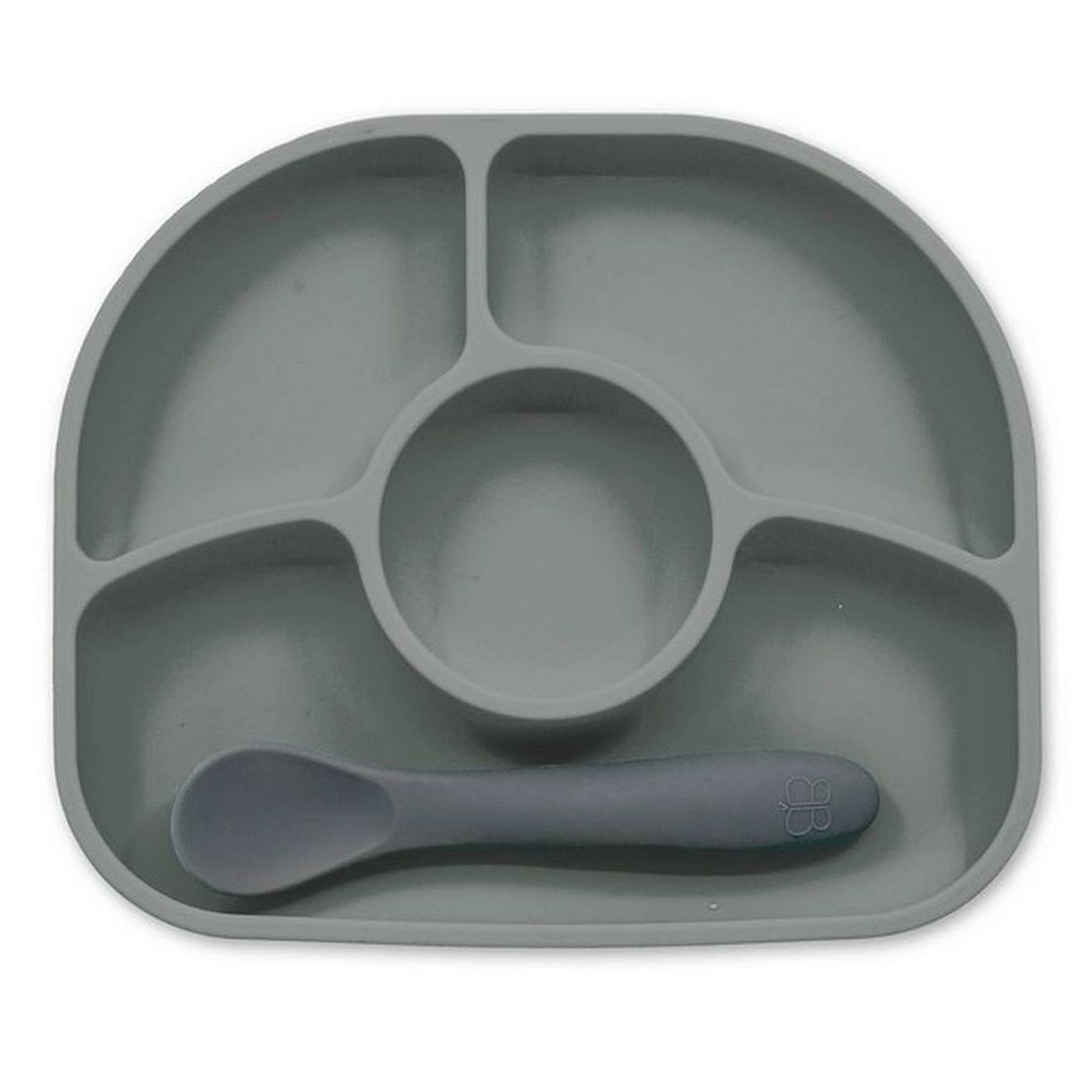 Assiette À Compartiments Ventousée Et Cuillère En Silicone Gris