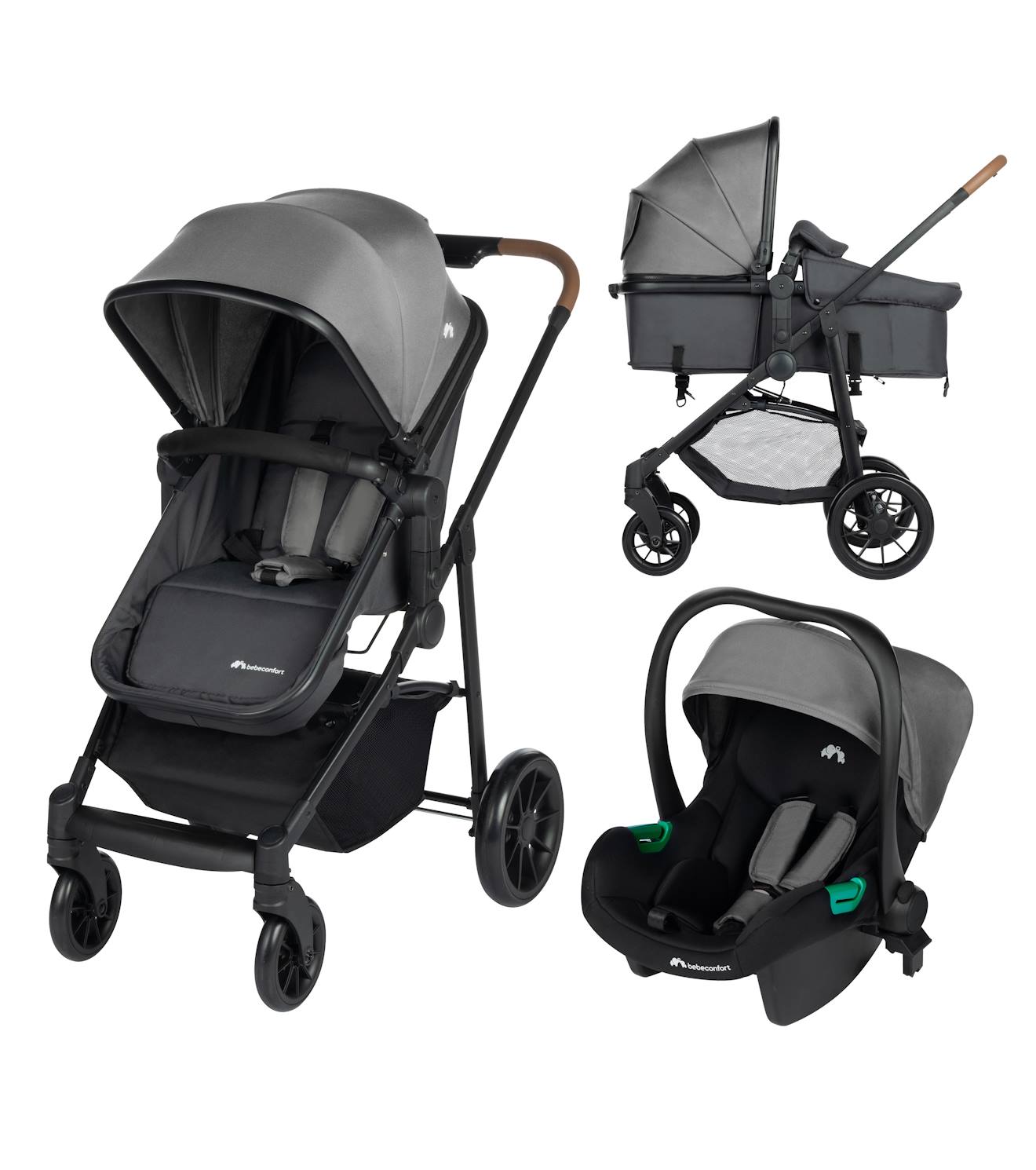 Poussette 3 En 1 I-size Avec Assise Convertible En Nacelle Et Cosi, Haze Gris Pierre