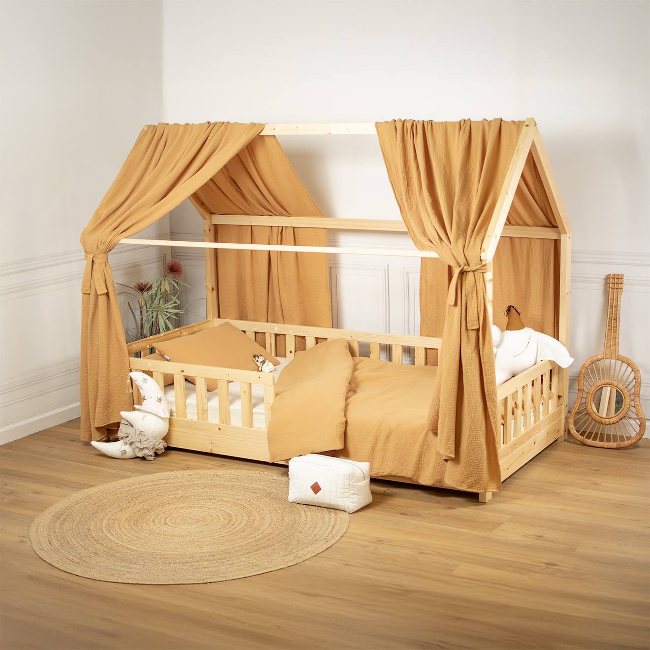 Ciel De Lit Cabane En Gaze De Coton Duo 330 Cm Camel