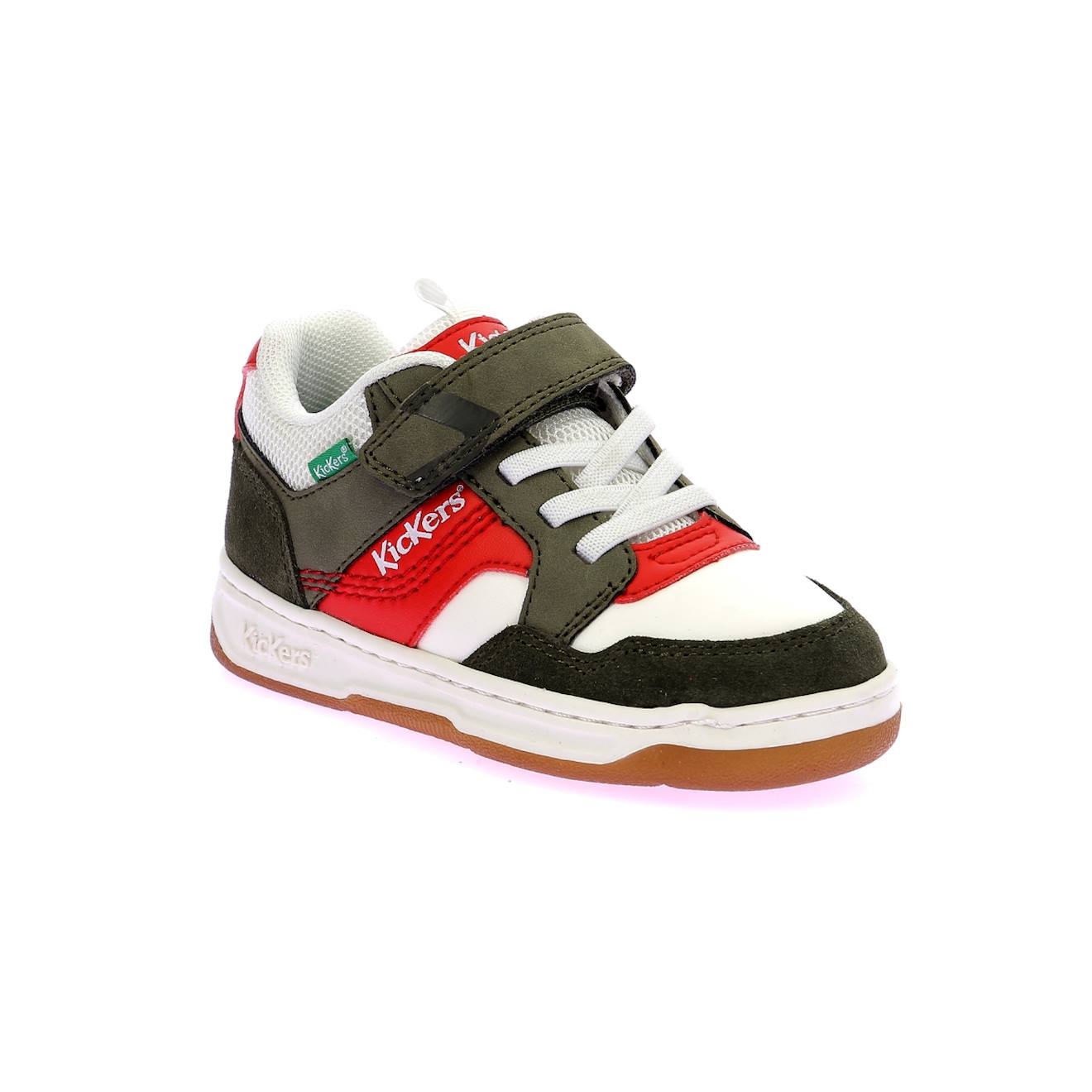 Kickers - Baskets Basses Enfant Kickarting Blanc Kaki Rouge