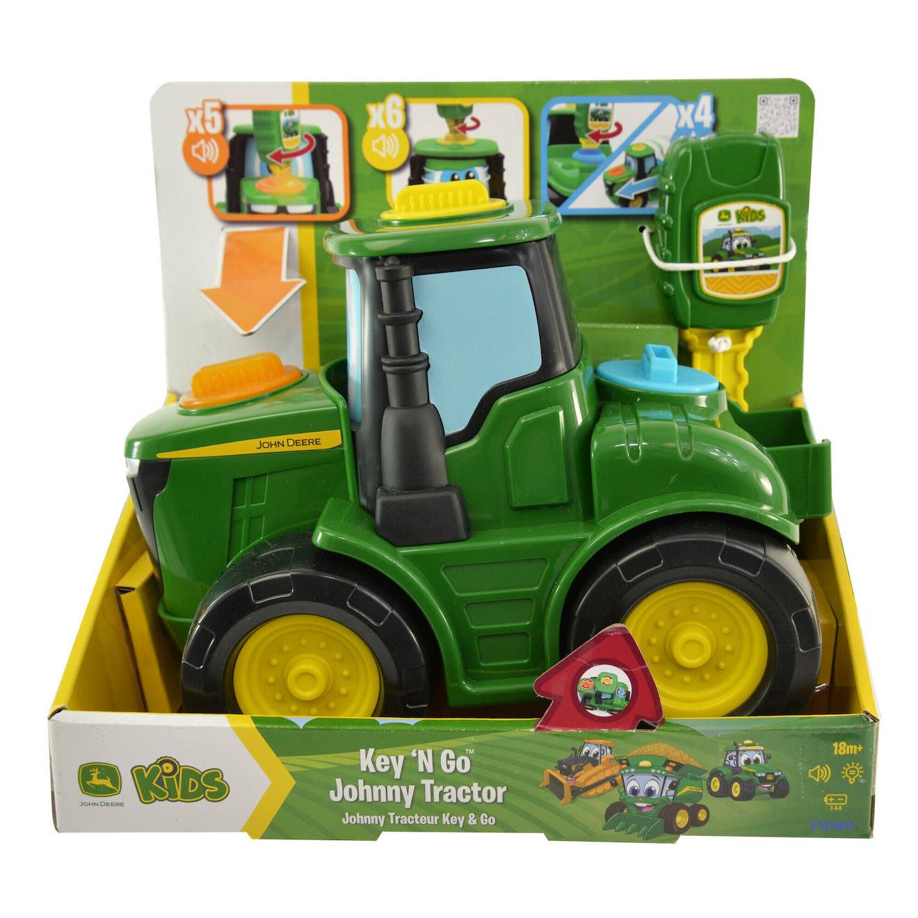 DREAMADE Tracteur Enfant 3-6Ans avec Godet Réglable&Remorque Détachable,Voiture Enfant avec 6