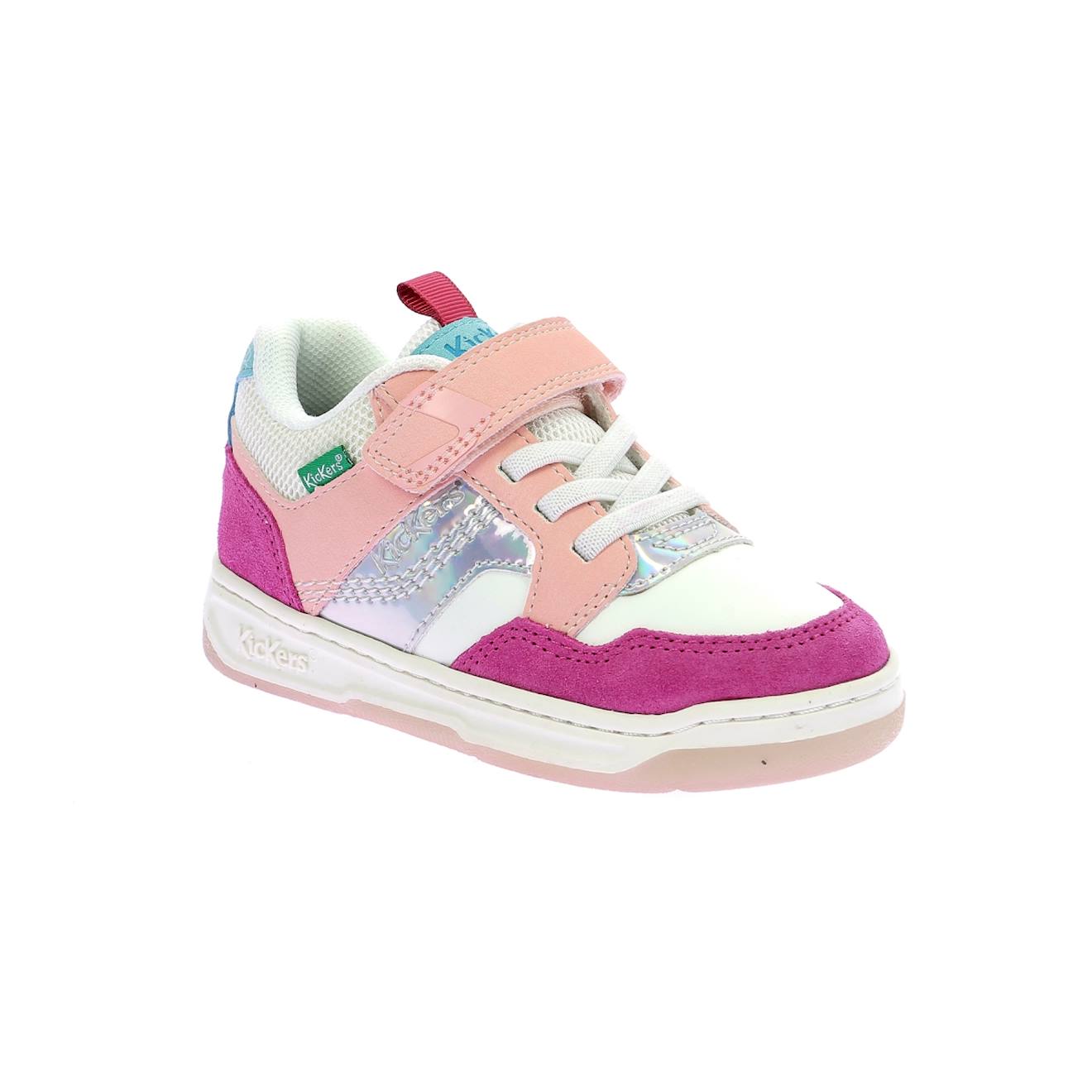 Kickers - Sneakers Basses Enfant Kickarting Blanc Fuchsia Rose