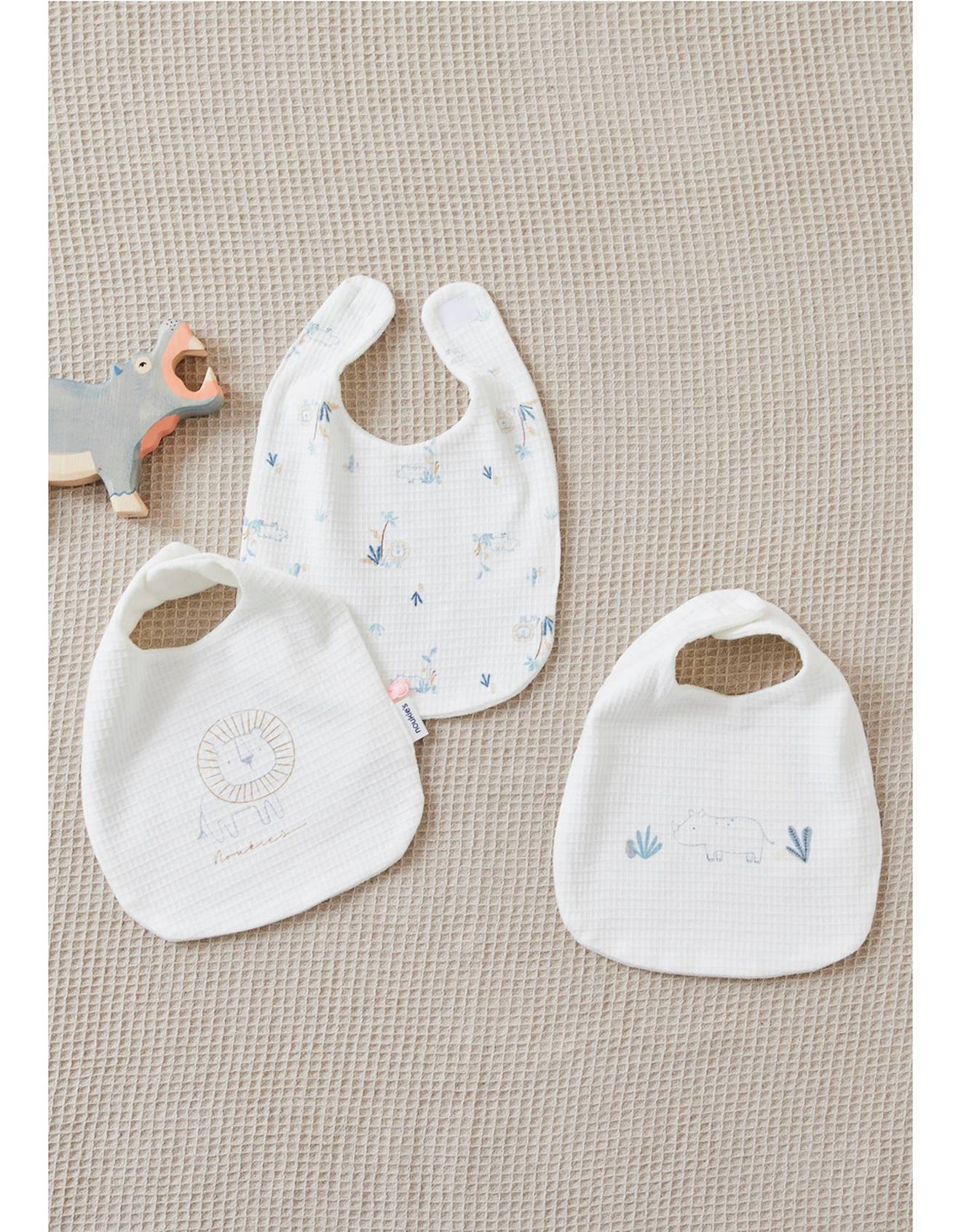 Lot De 3 Bavoirs Imprimé Savane En Jersey Gaufré Beige (Noukie's) - Image 1