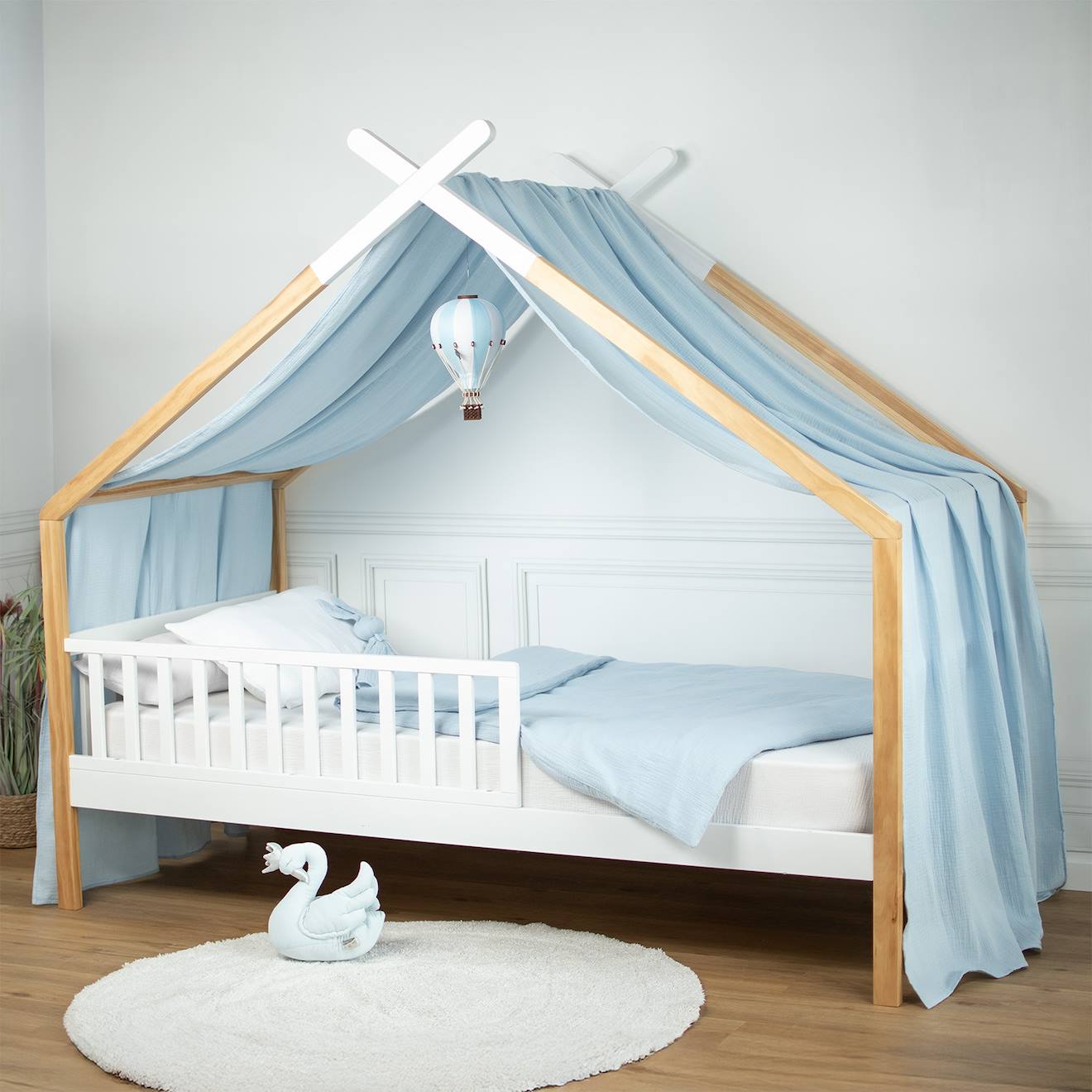 Ciel De Lit Cabane Toile En Gaze De Coton Jeanne Bleu