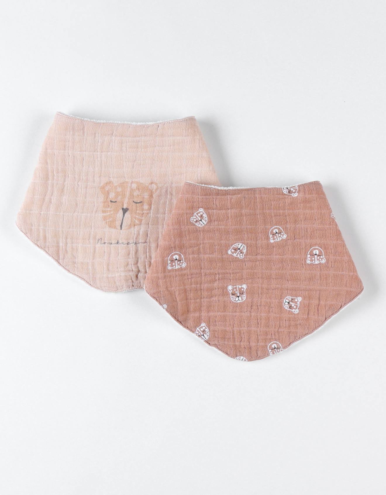 Lot De 2 Bavoirs Bandana En Mousseline Et Éponge Marron