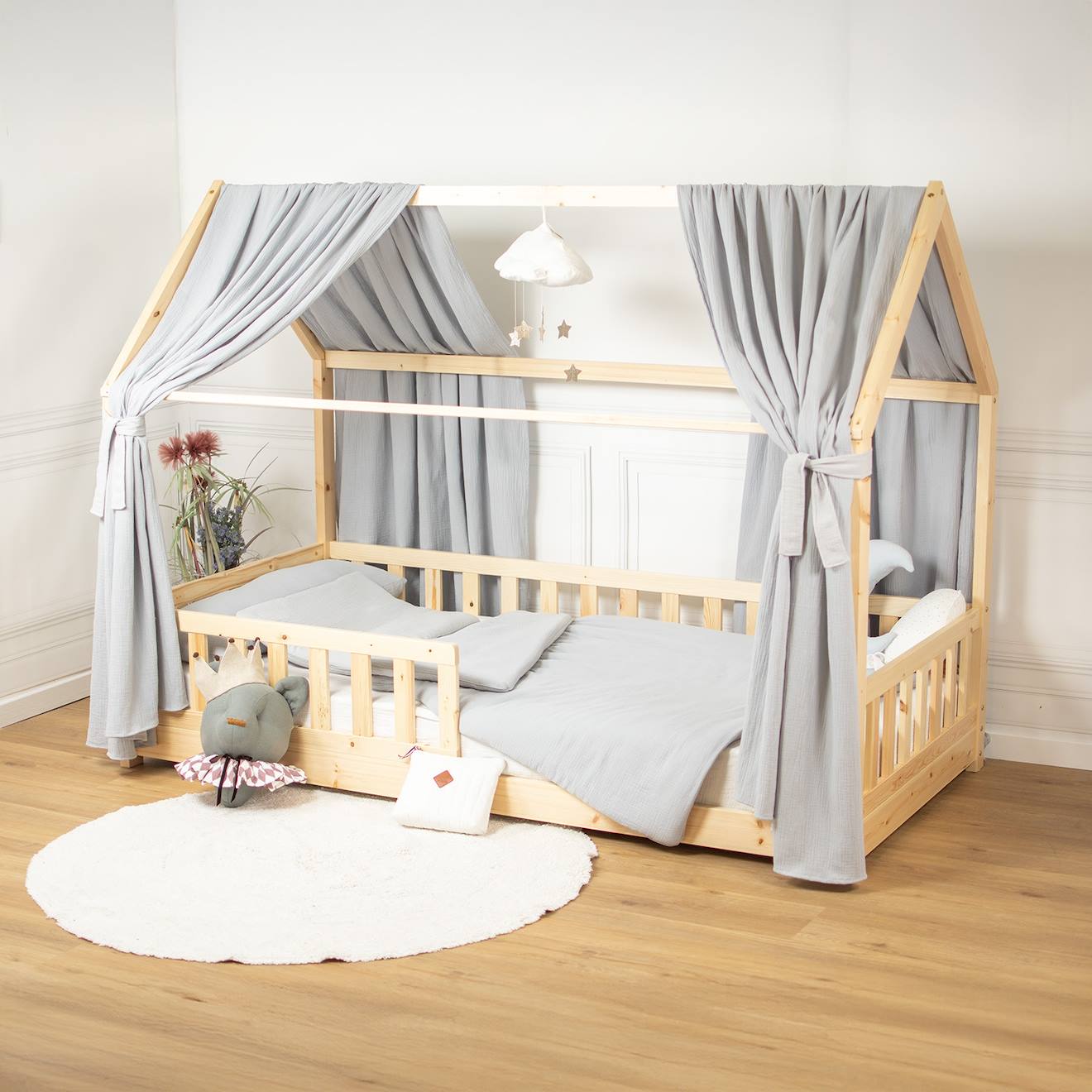 Ciel De Lit Cabane En Gaze De Coton Duo 360 Cm Gris