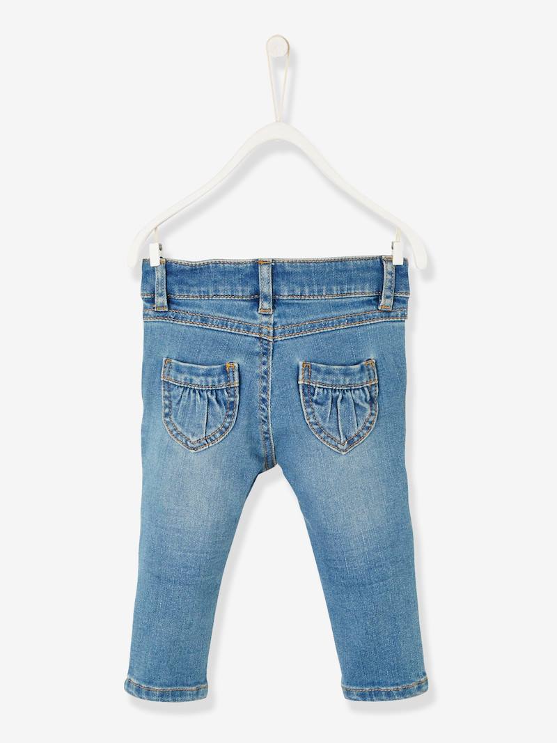 Jean bébé fille avec patchs coeurs denim stone - Vertbaudet