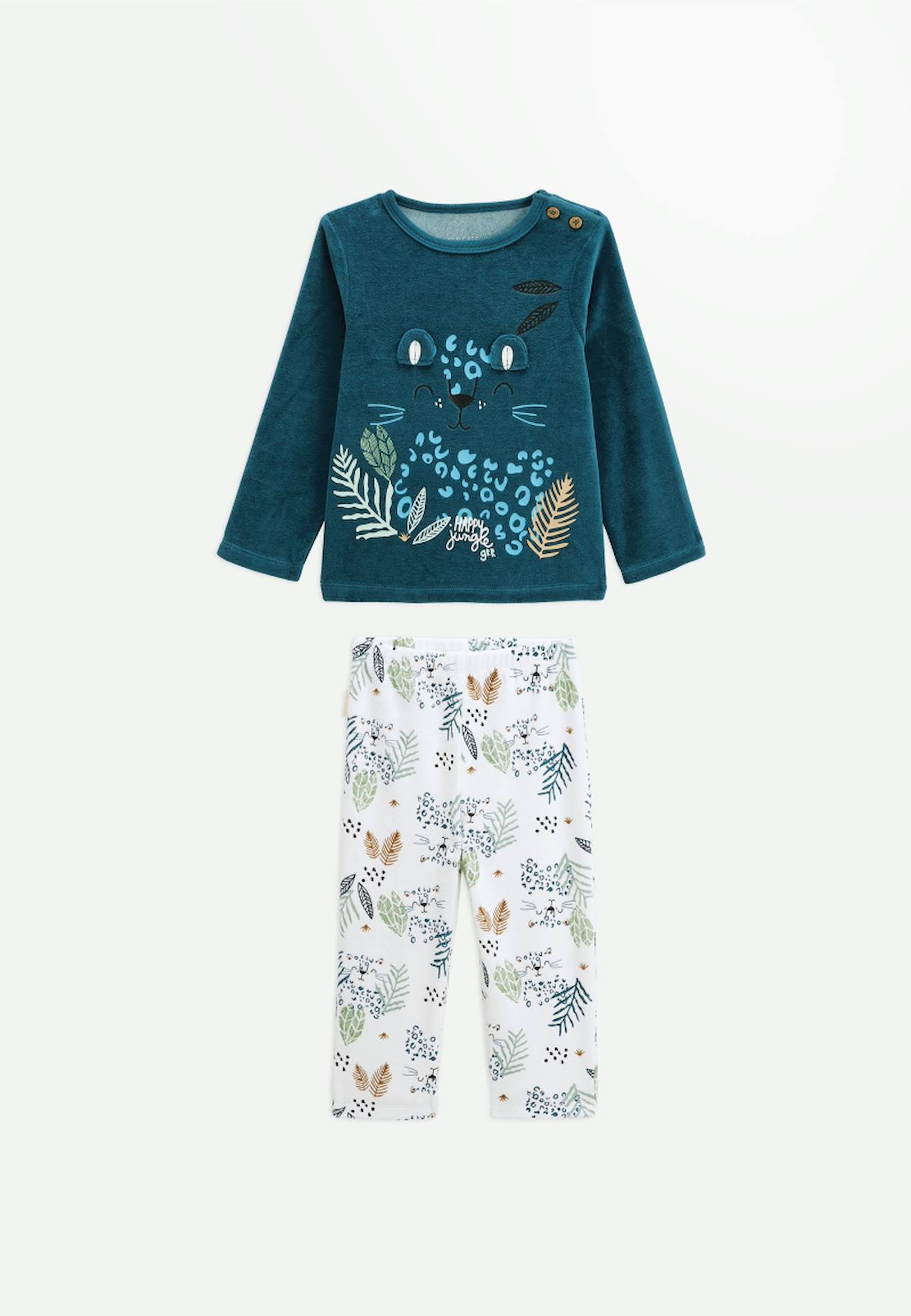 Pyjama Bébé 2 Pièces En Velours Borneo Bleu