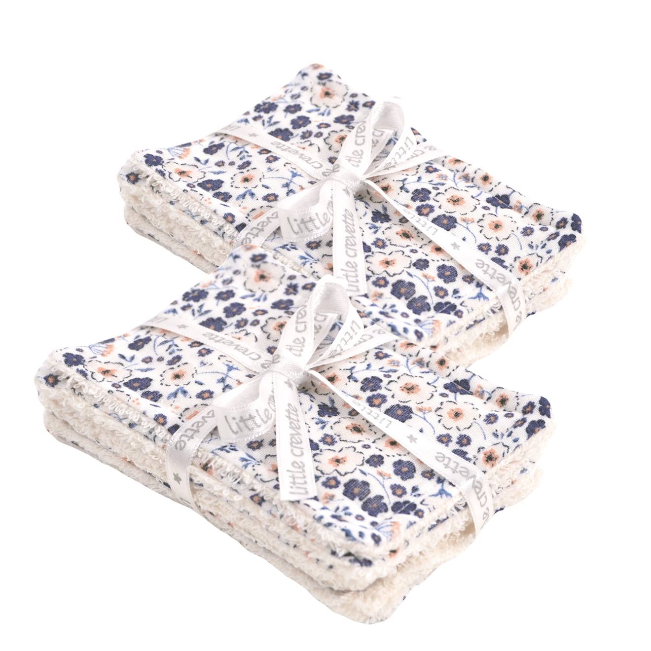 Lot De 12 Lingettes Lavables Coton Bio Fleurs Bleues