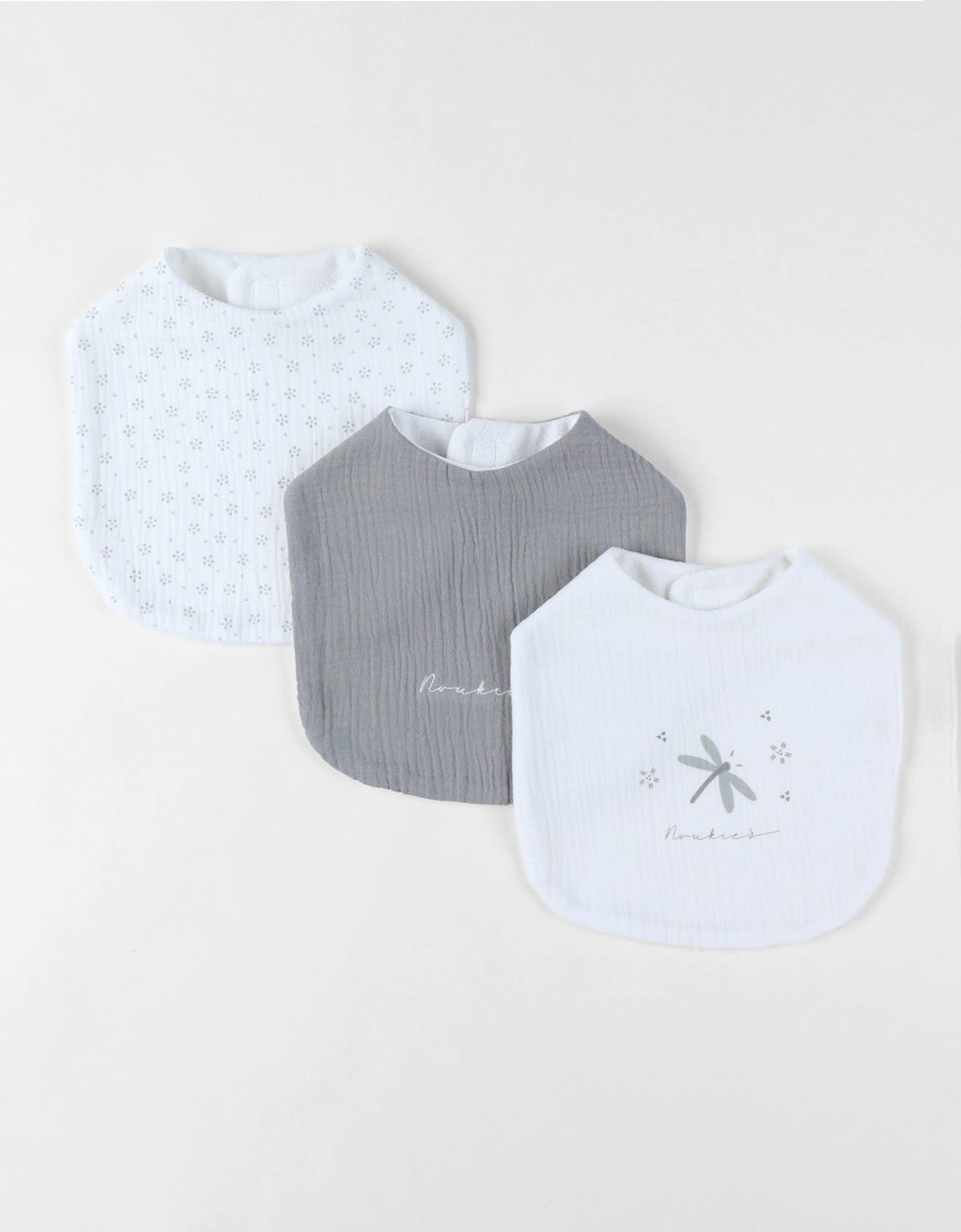 Lot De 3 Bavoirs Imprimé Floral En Mousseline Blanc