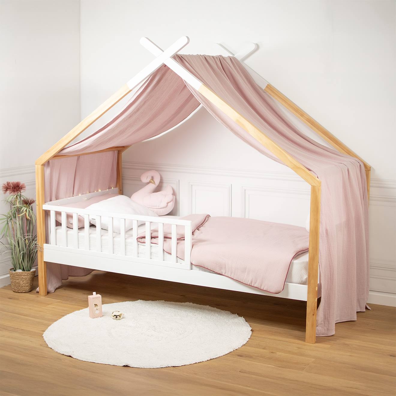 Ciel De Lit Cabane Toile En Gaze De Coton Jeanne Rose