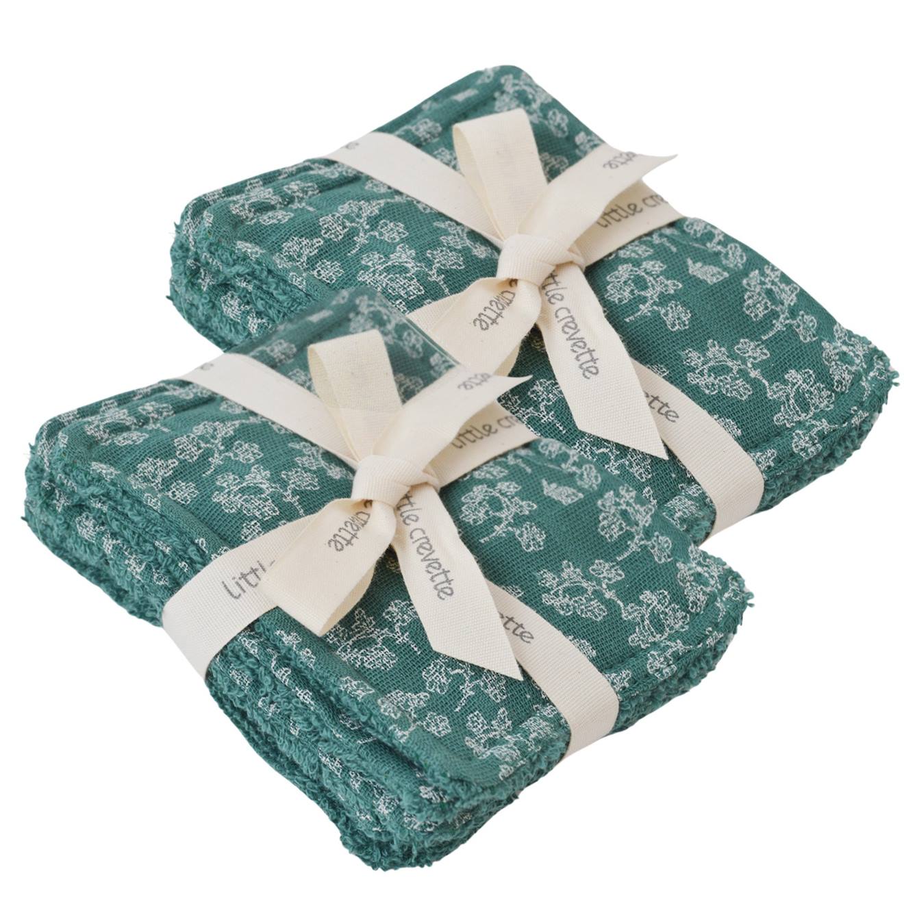Little Crevette - Lot De 12 Lingettes Lavables Coton Bio Fleurs Vertes