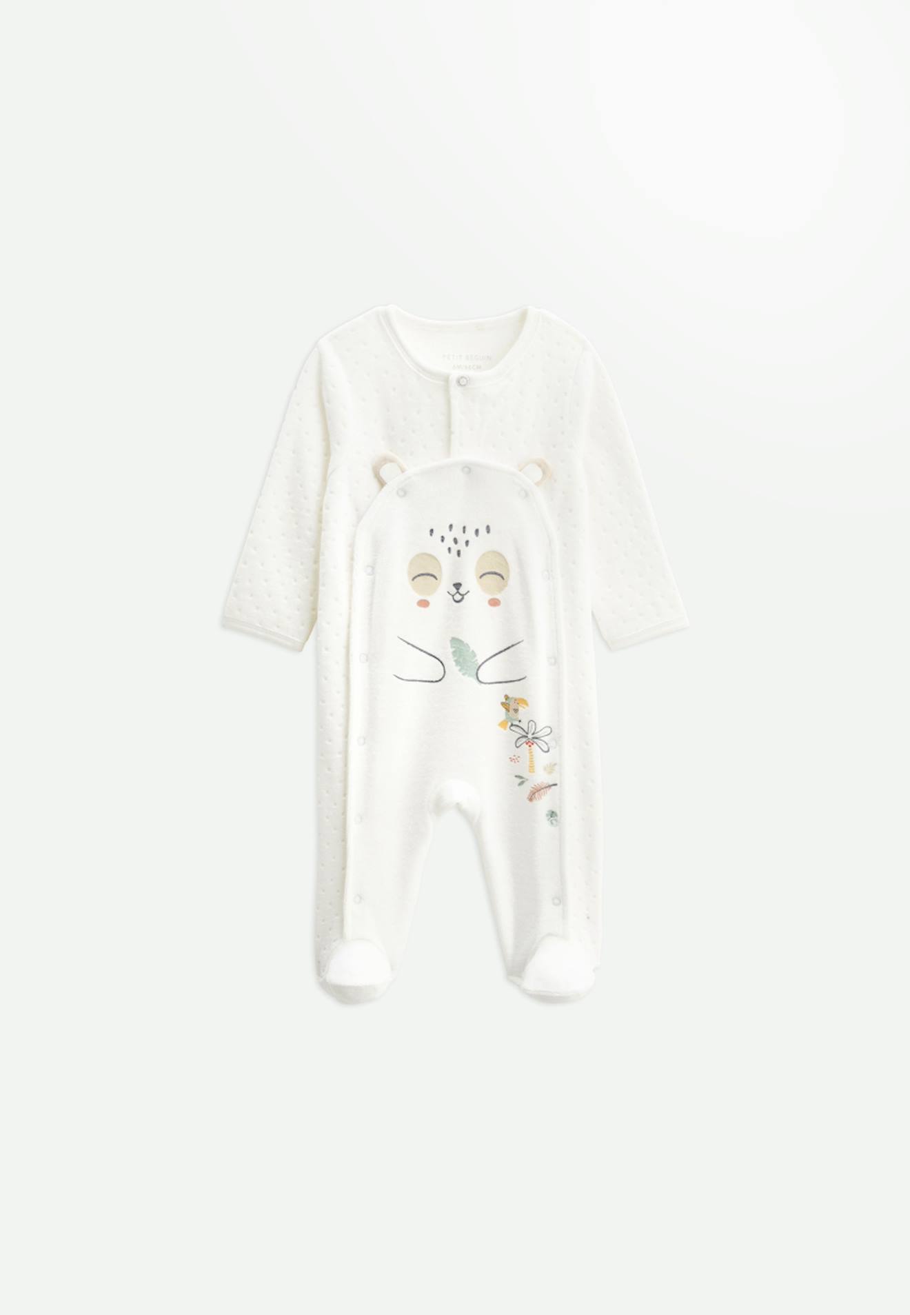 Pyjama Bébé En Velours Ouverture Pont Baby Panda Ecru