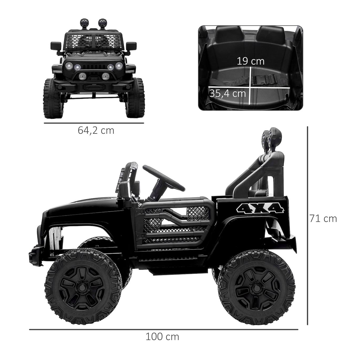 Voiture 4x4 Électrique Enfant 2 Moteurs 35 W 5 Km/h Max. Télécommande Effets Lumineux Sonores Noir (Homcom) - Image 2