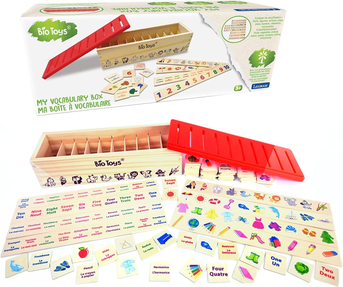Ma Boîte À Vocabulaire – Boîte De Tri En Bois Bilingue Français / Anglais Beige