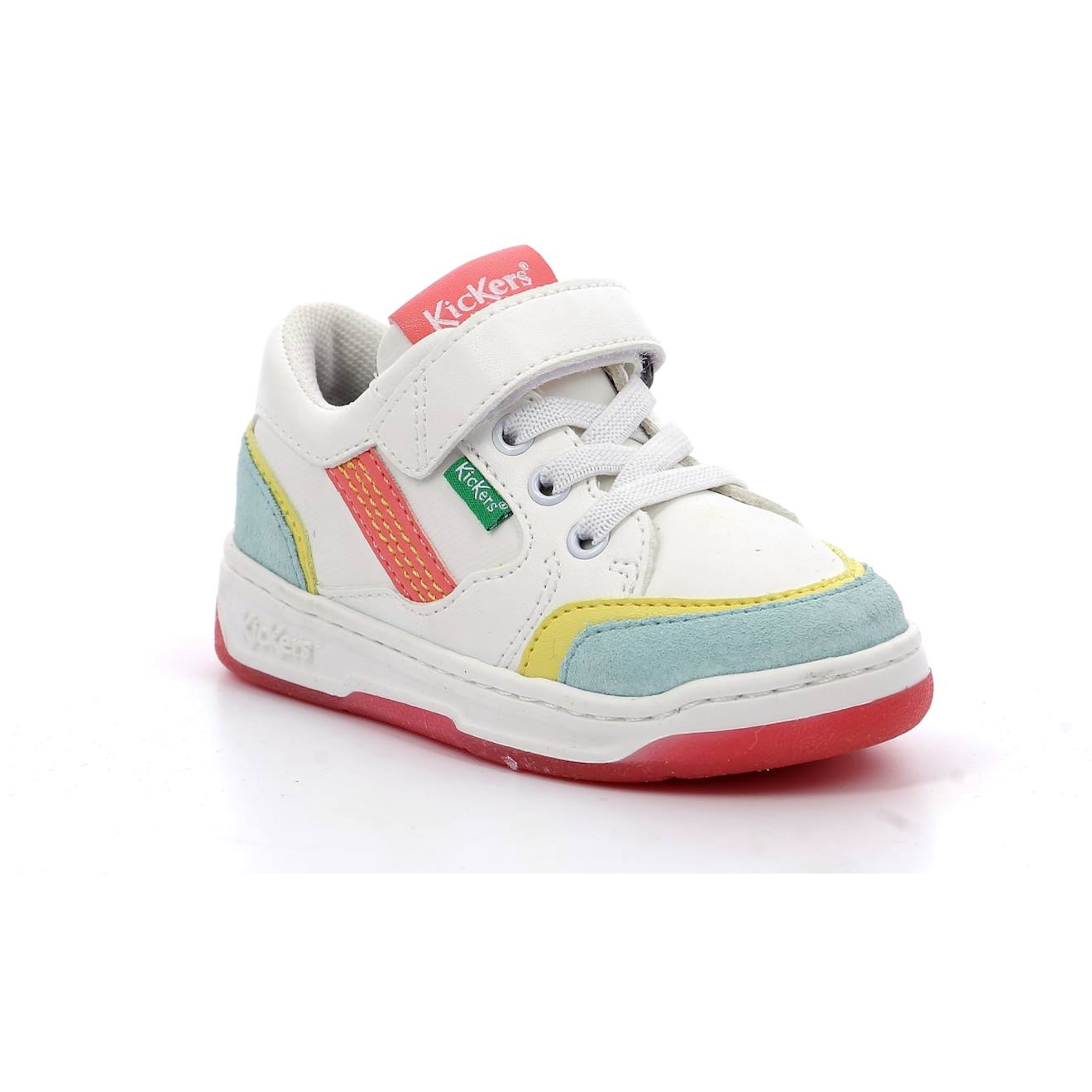 Kickers - Baskets Basses À Scratch Blanc Bleu Clair Rose