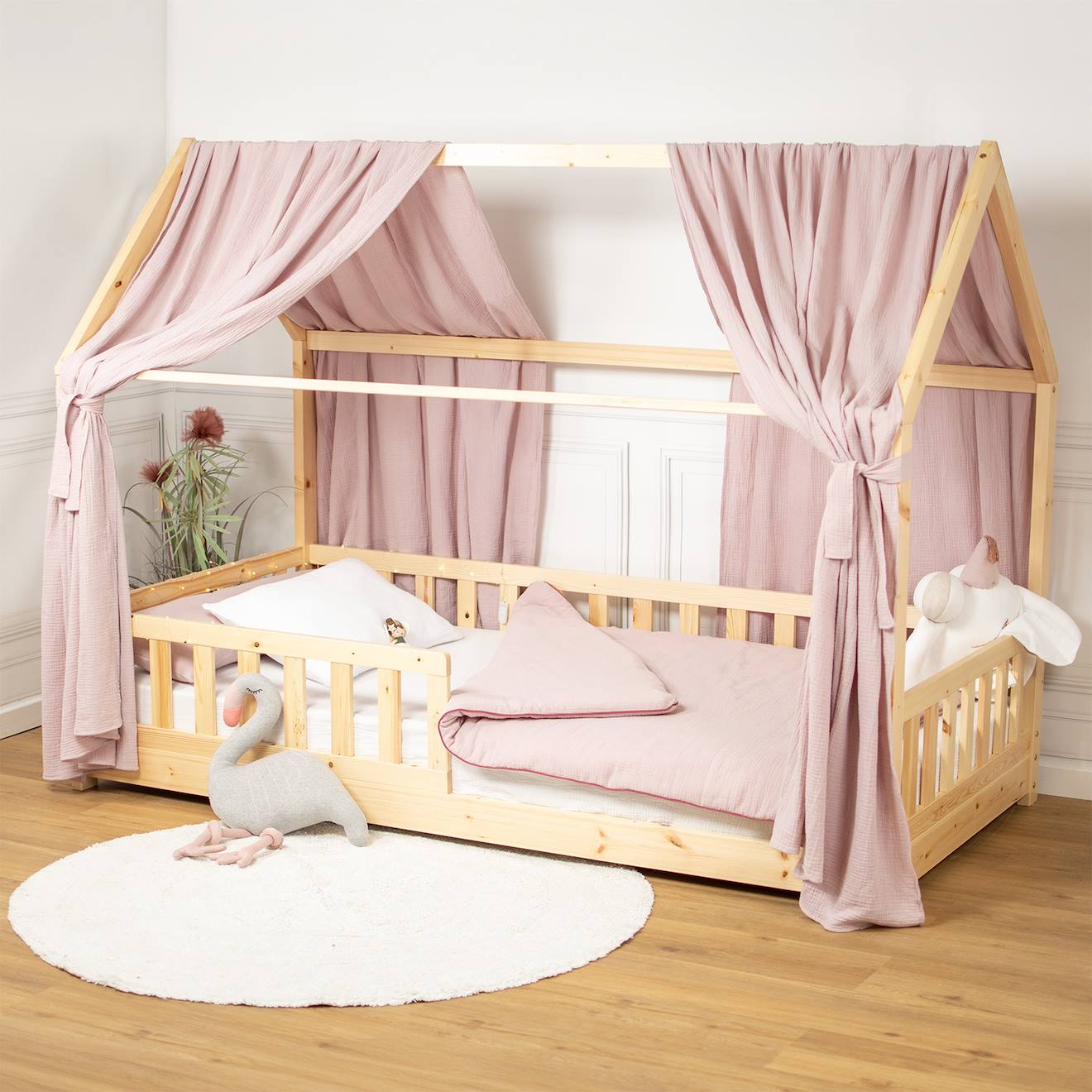 Ciel De Lit Cabane En Gaze De Coton Duo 360 Cm Rose