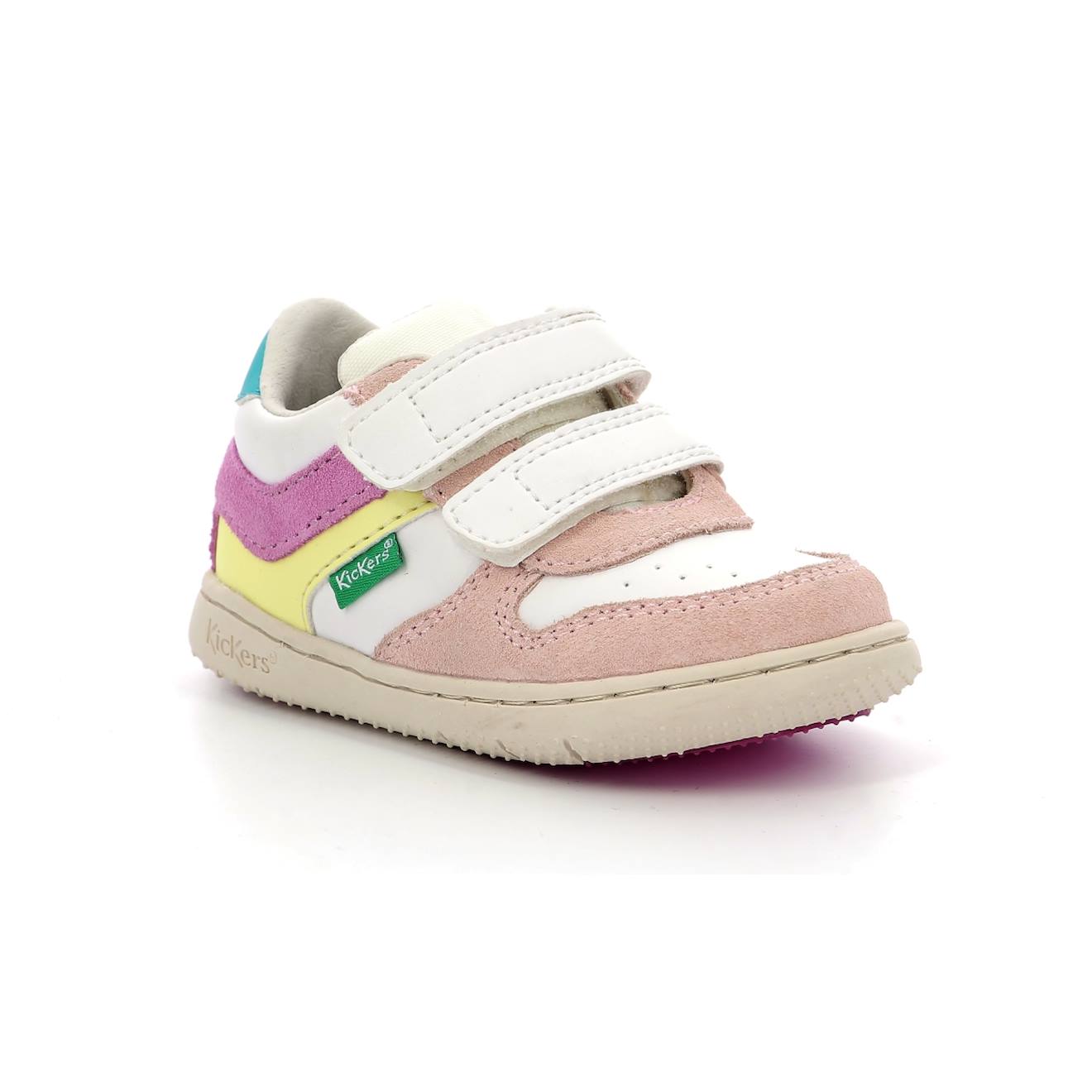 Kickers - Sneakers Basses Bébé Kickmotion Beige Rose Jaune