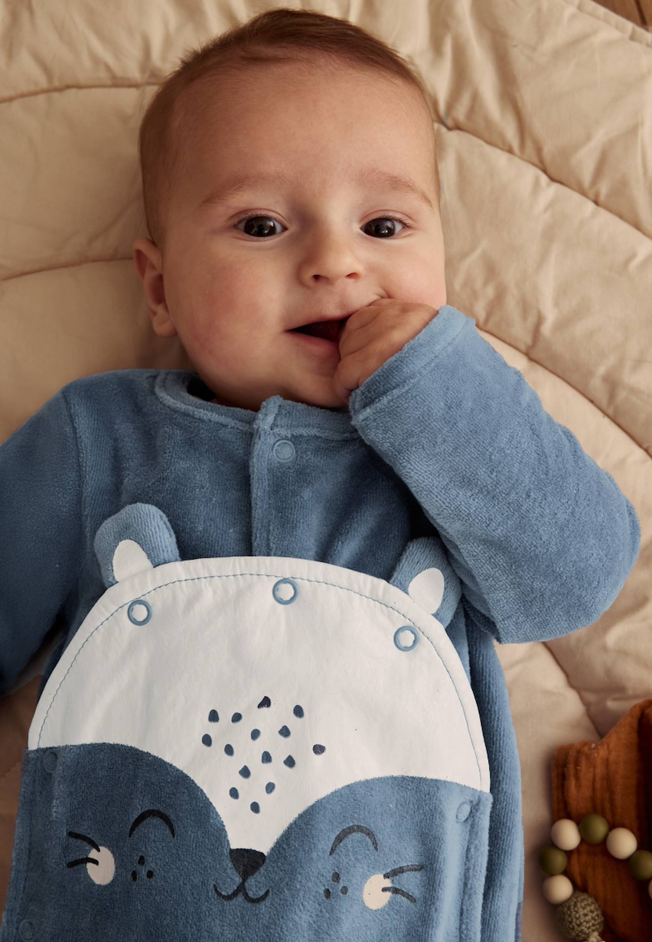 Pyjama Bébé En Velours Ouverture Pont Dune Valley Bleu