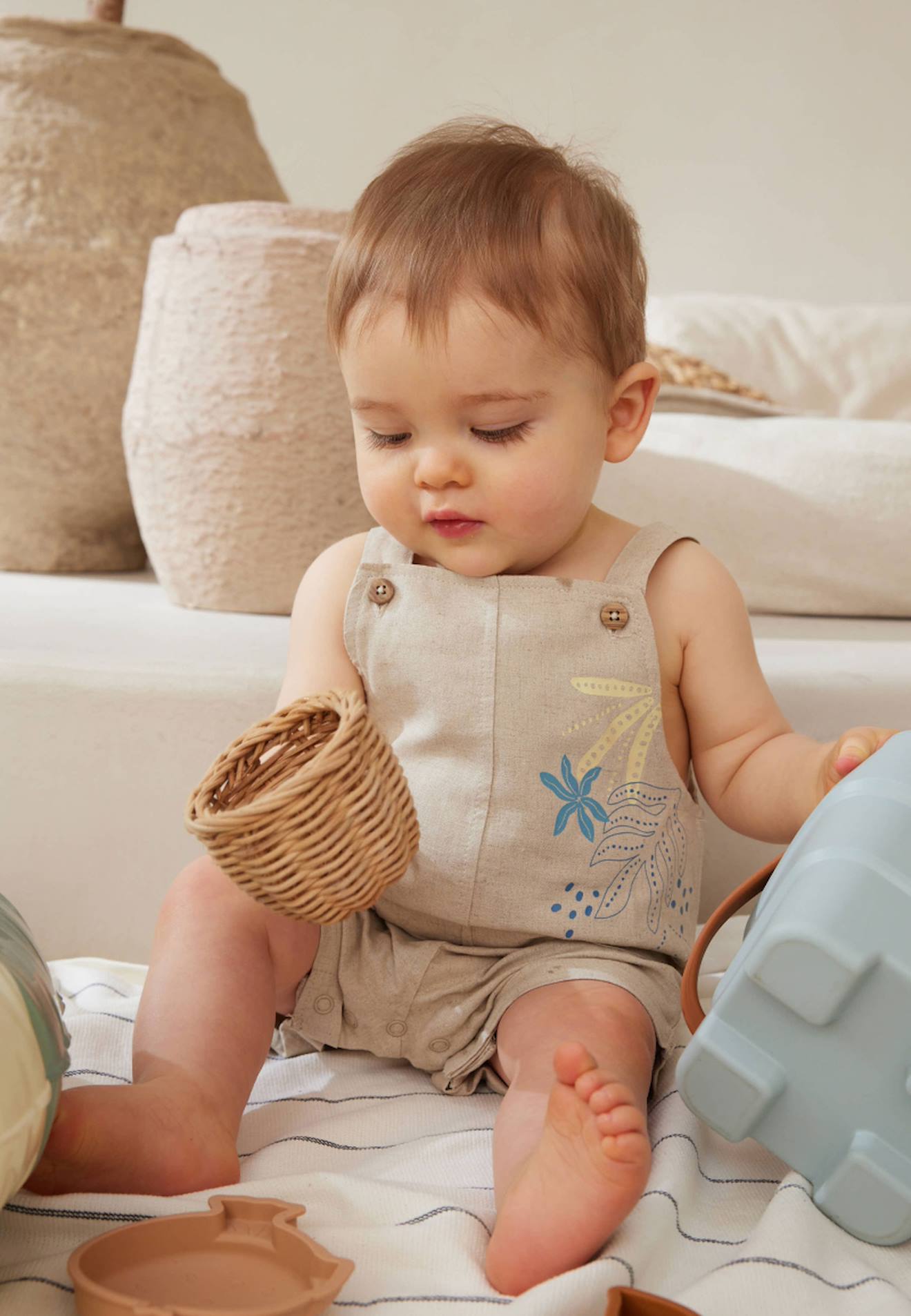 Salopette Bébé En Lin Mélangé Moka Beige
