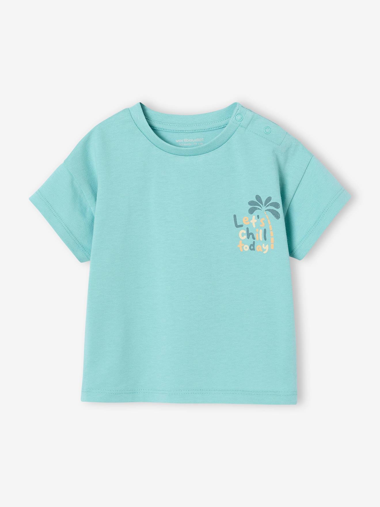 T-shirt grand motif dos bébé pressions épaule turquoise