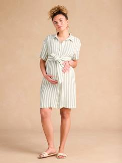 Vêtements de grossesse-Allaitement-Robe chemise à larges rayures grossesse et allaitement en gaze de coton
