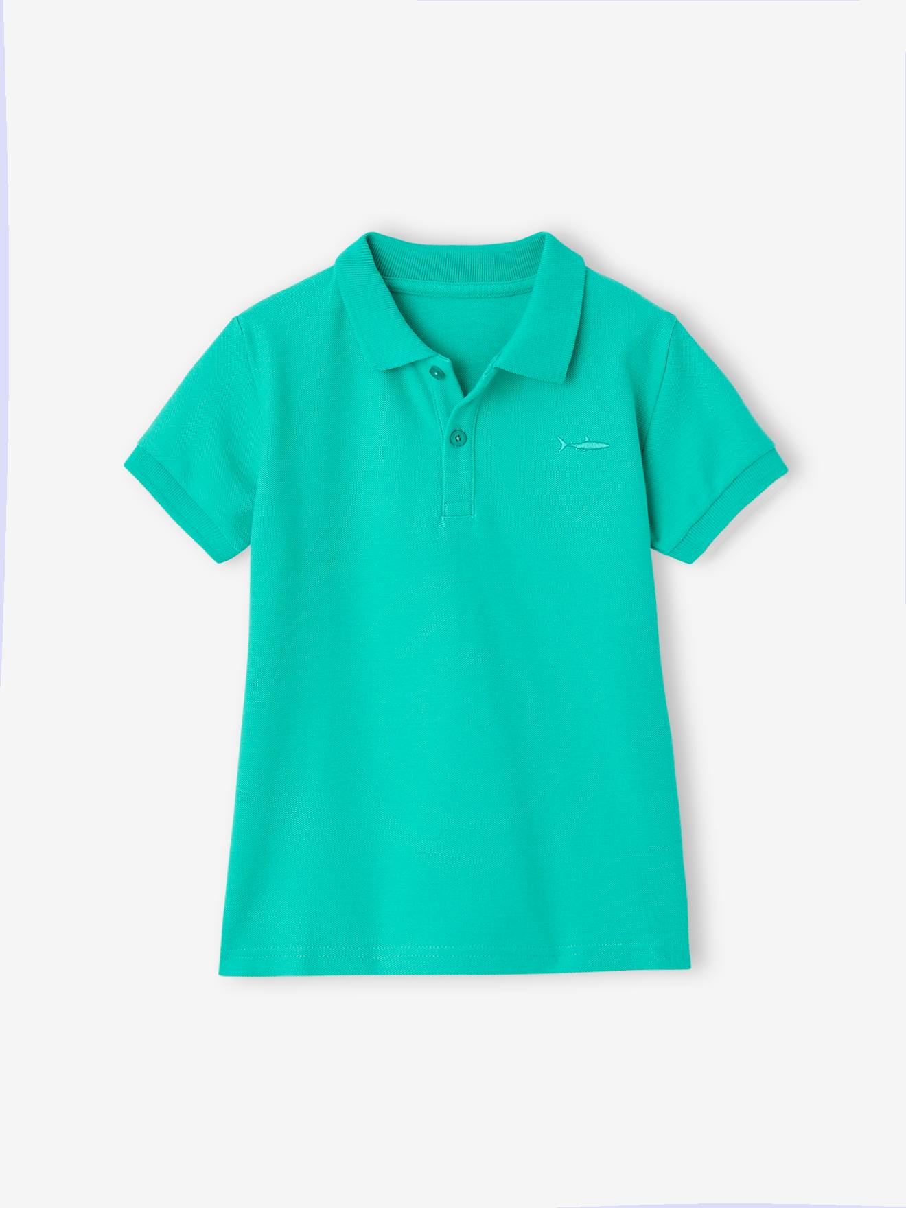 Polo garçon manches courtes broderie poitrine vert émeraude