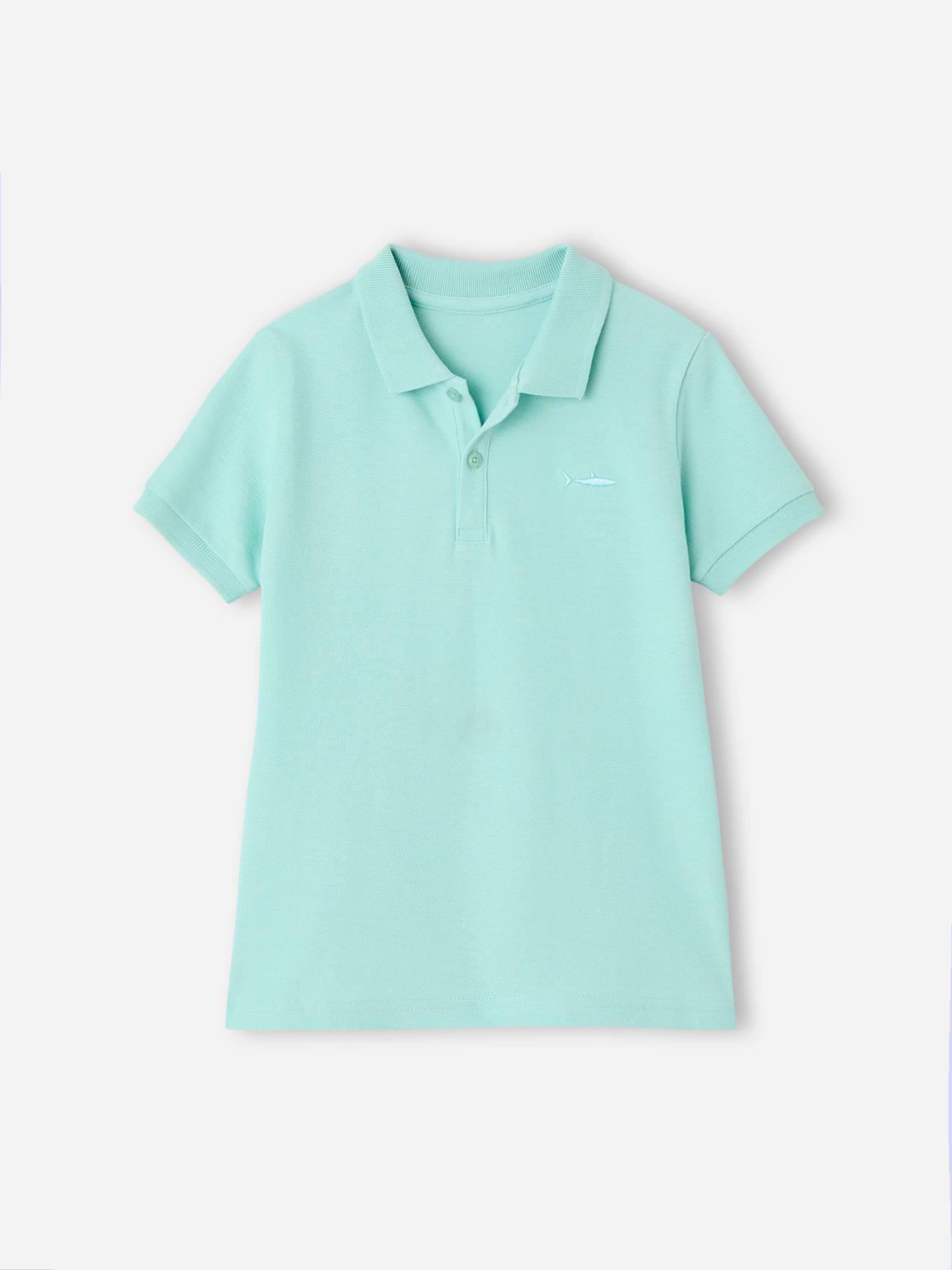 Polo manches courtes broderie poitrine garçon turquoise