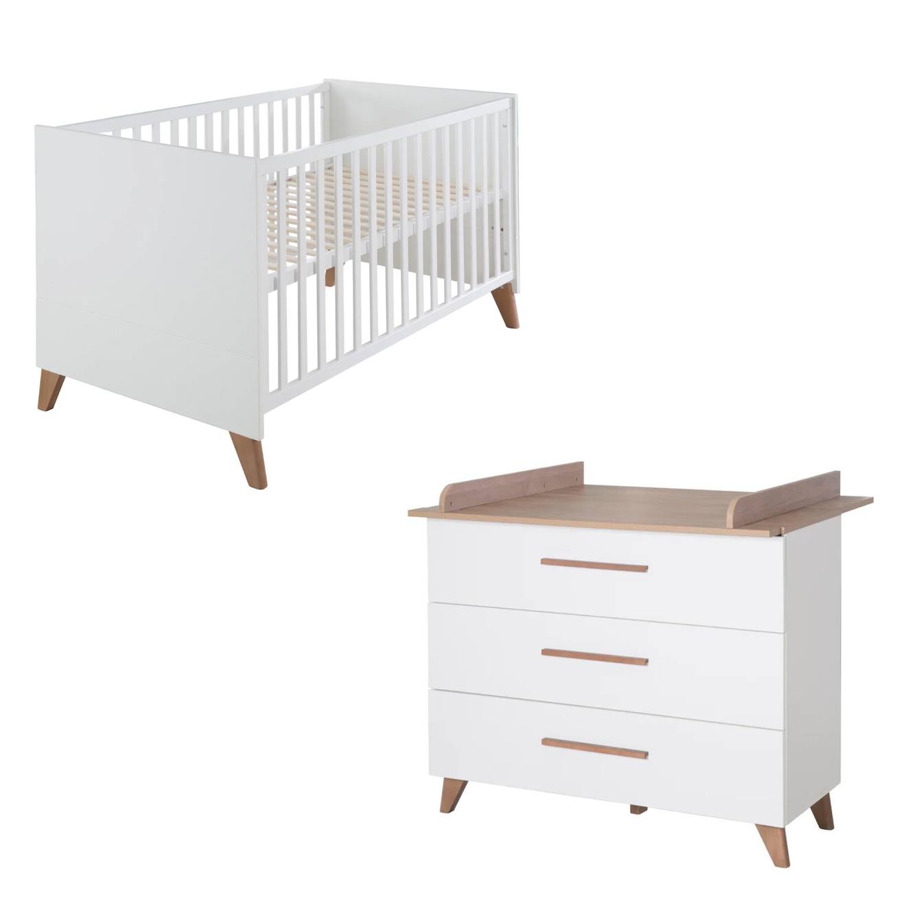 Chambre Bébé Évolutive 2 Pièces - Fermeture Soft-close Ole Blanc - Chêne Foncé
