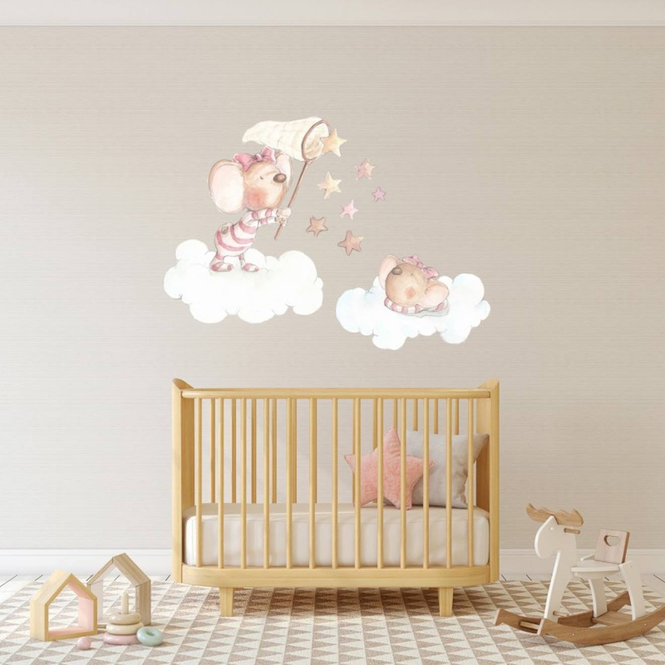Sticker Mural Bébé Petites Souris Multicolore