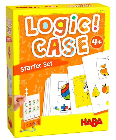 Boîte orange du jeu Logic! Case 4+ de Haba, avec des cartes d’énigmes