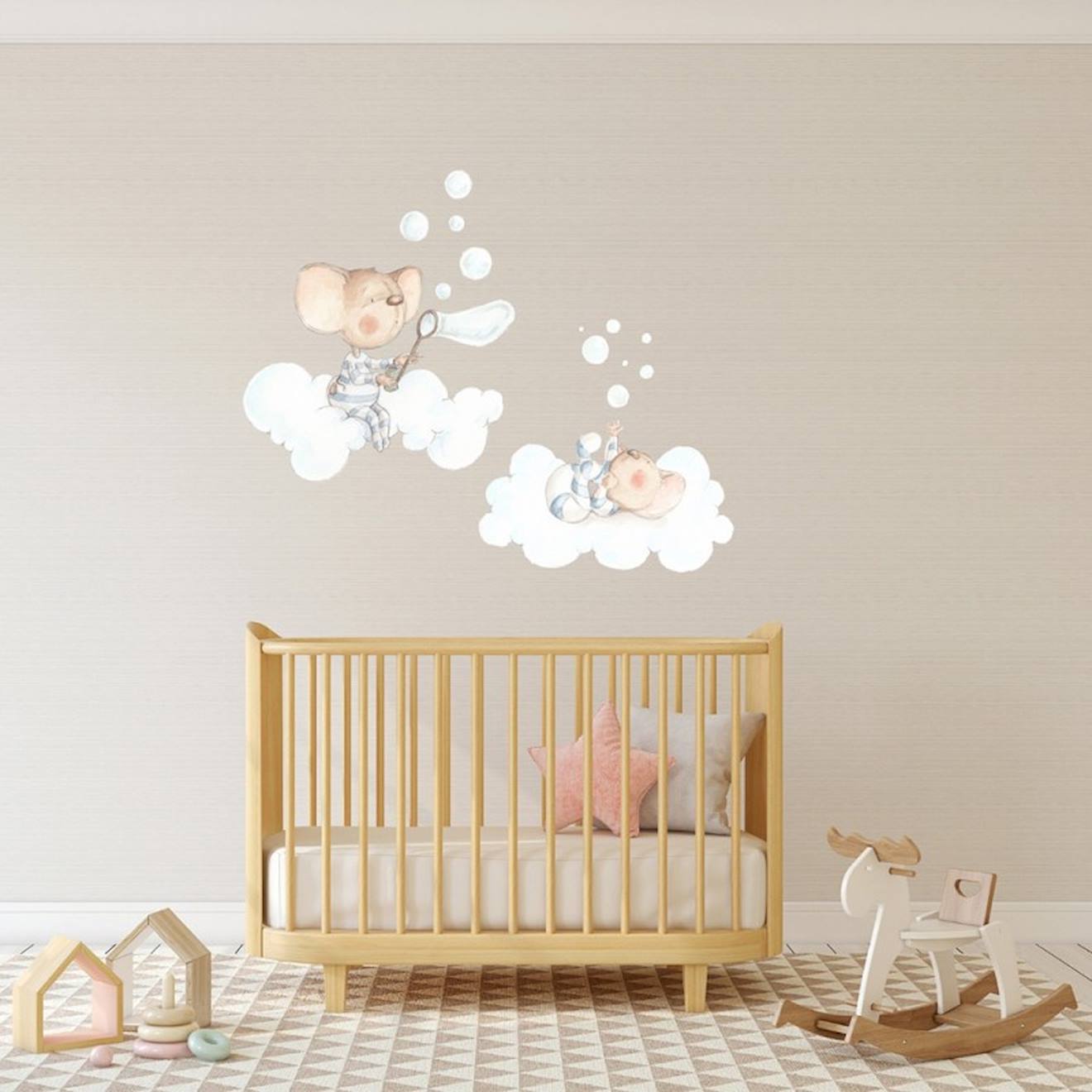 Sticker Mural Bébé Petites Souris Multicolore