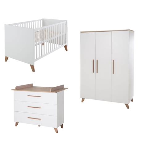 Roba - Chambre Bébé Évolutive Complète Avec Soft-close Ole Blanc - Chêne Foncé